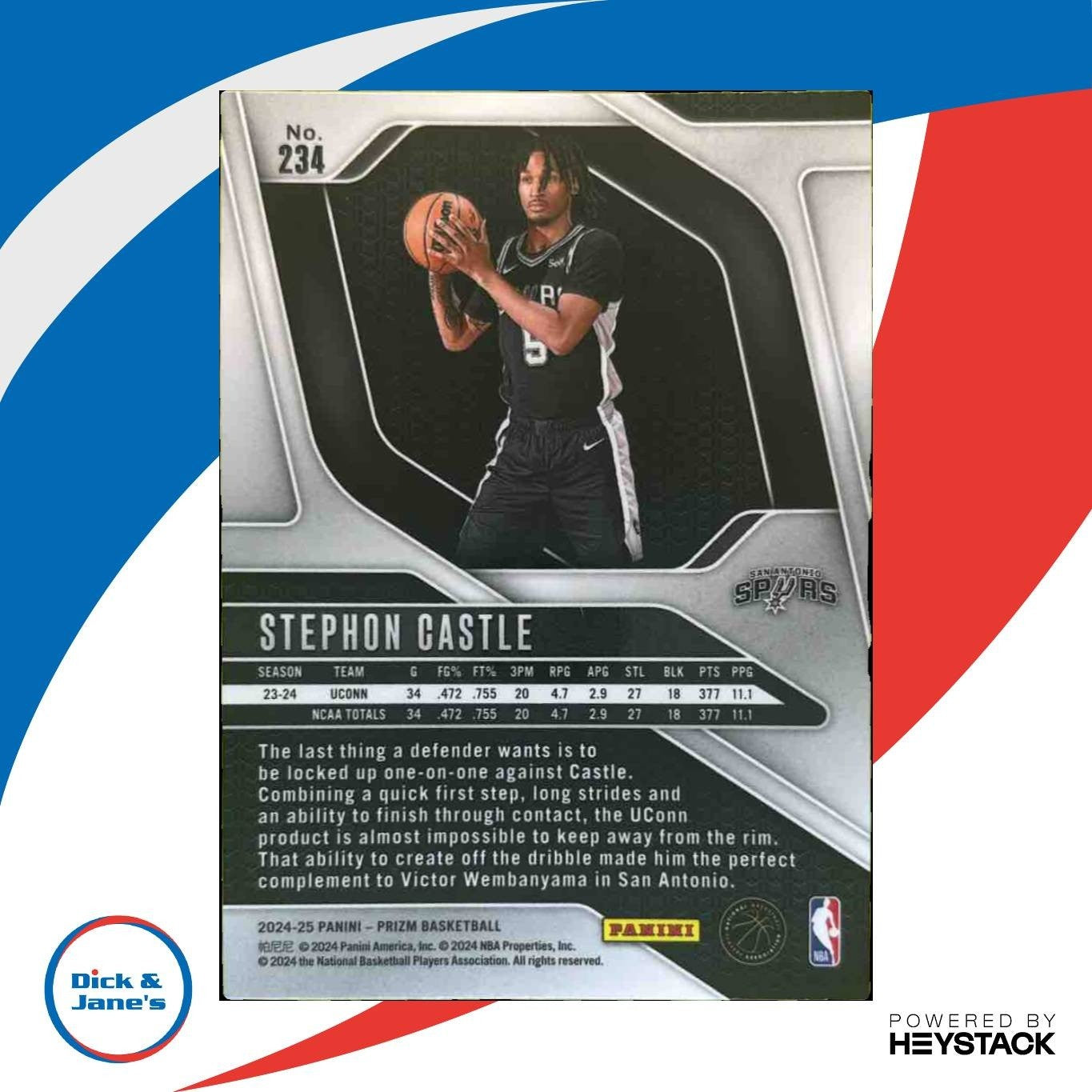 2024-25 Panini Prizm Stephon Castle #234 RC San Antonio Spurs - Sports Cards