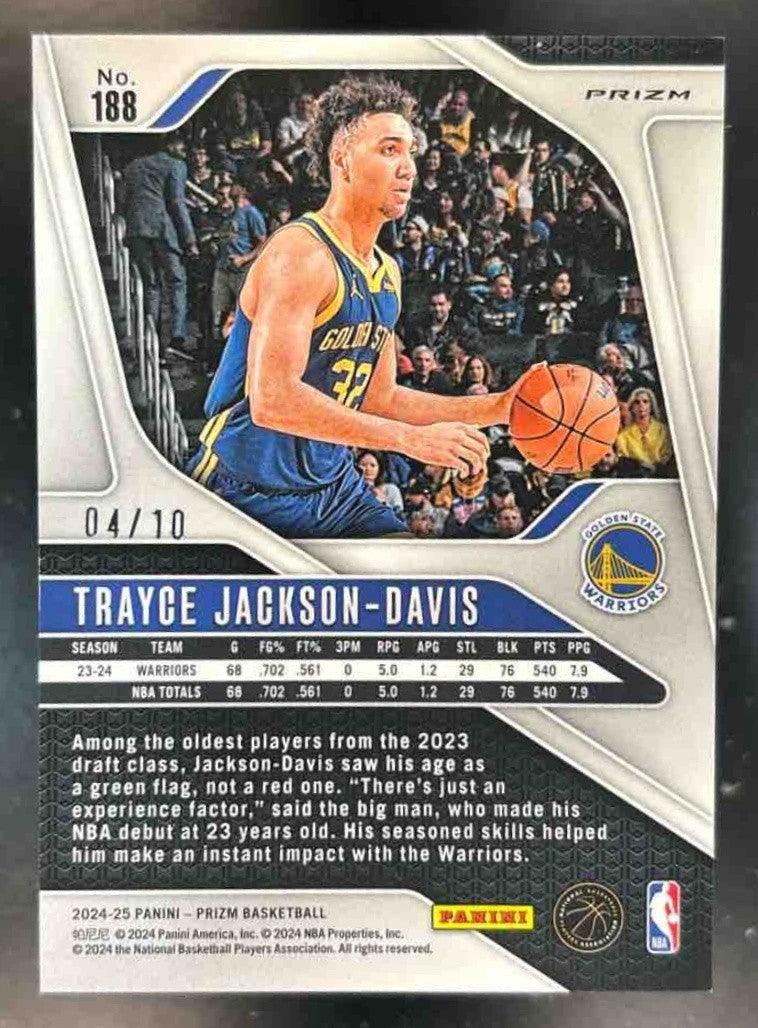 2024-25 Panini Prizm Trayce Jackson-Davis Gold Ice /10 #188 Golden State Warrior - Sports Cards