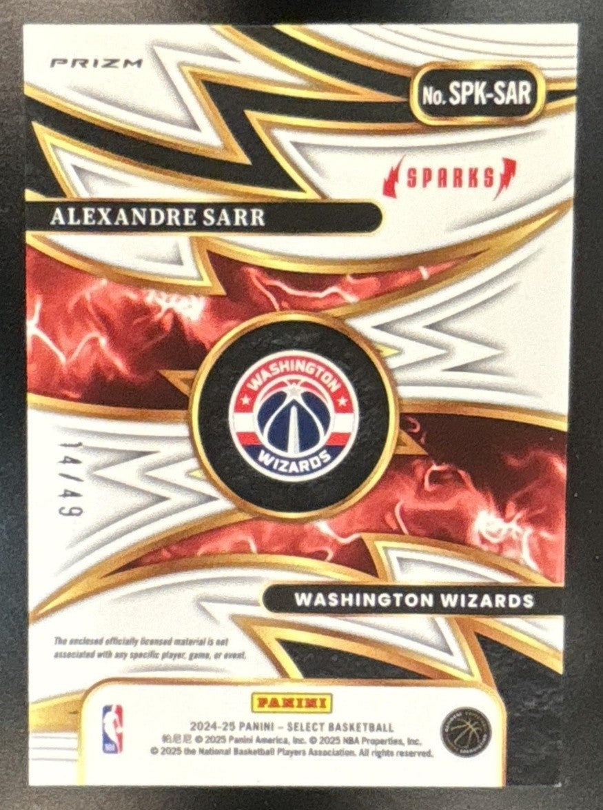 2024-25 Panini Select Alexandre Sarr Sparks Copper /49 RC Washington Wizards - Sports Cards