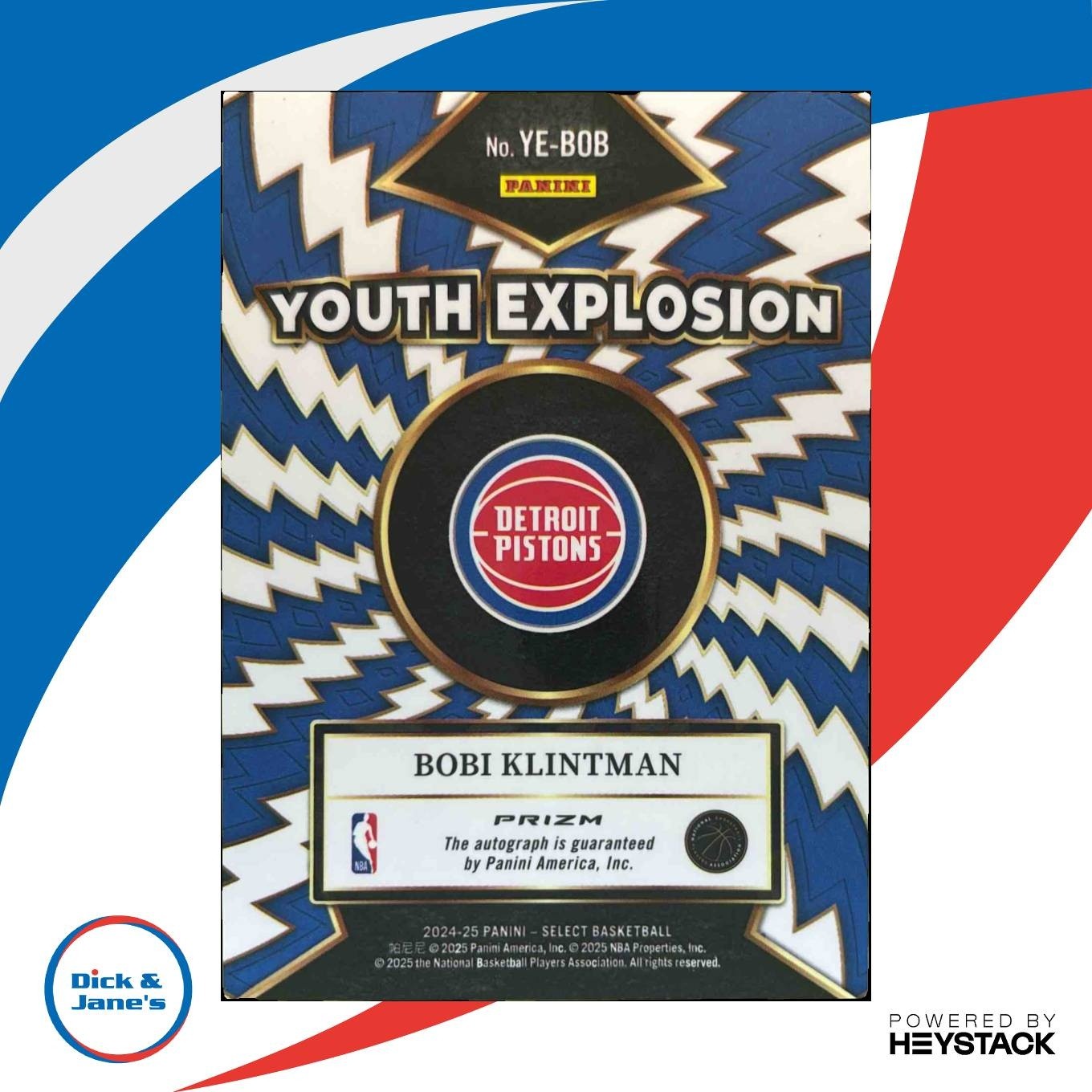 2024-25 Panini Select Bobi Klintman Youth Explosion Signatures RC Auto Pistons - Sports Cards