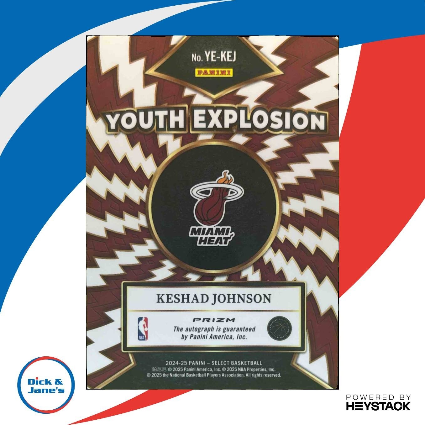 2024-25 Panini Select Keshad Johnson Youth Xplosion Signature RC Auto Miami Heat - Sports Cards
