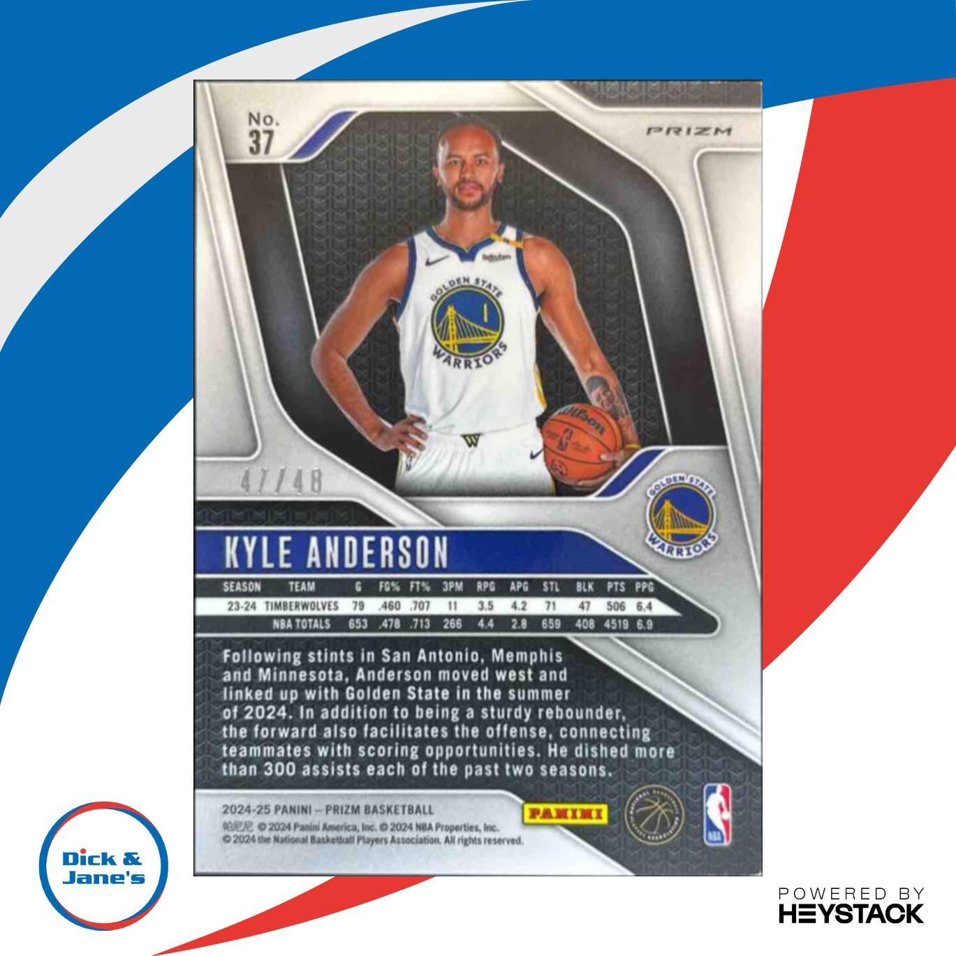 2024-25 Prizm Kyle Anderson Jade Dragon Scale /48 #37 Golden State Warriors - Sports Cards
