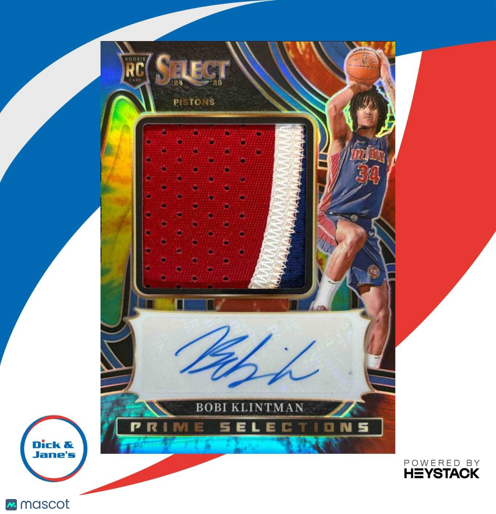 2024-25 Select Bobi Klintman Prime Selections Signatures Tie-Dye /25 Pistons - Sports Cards