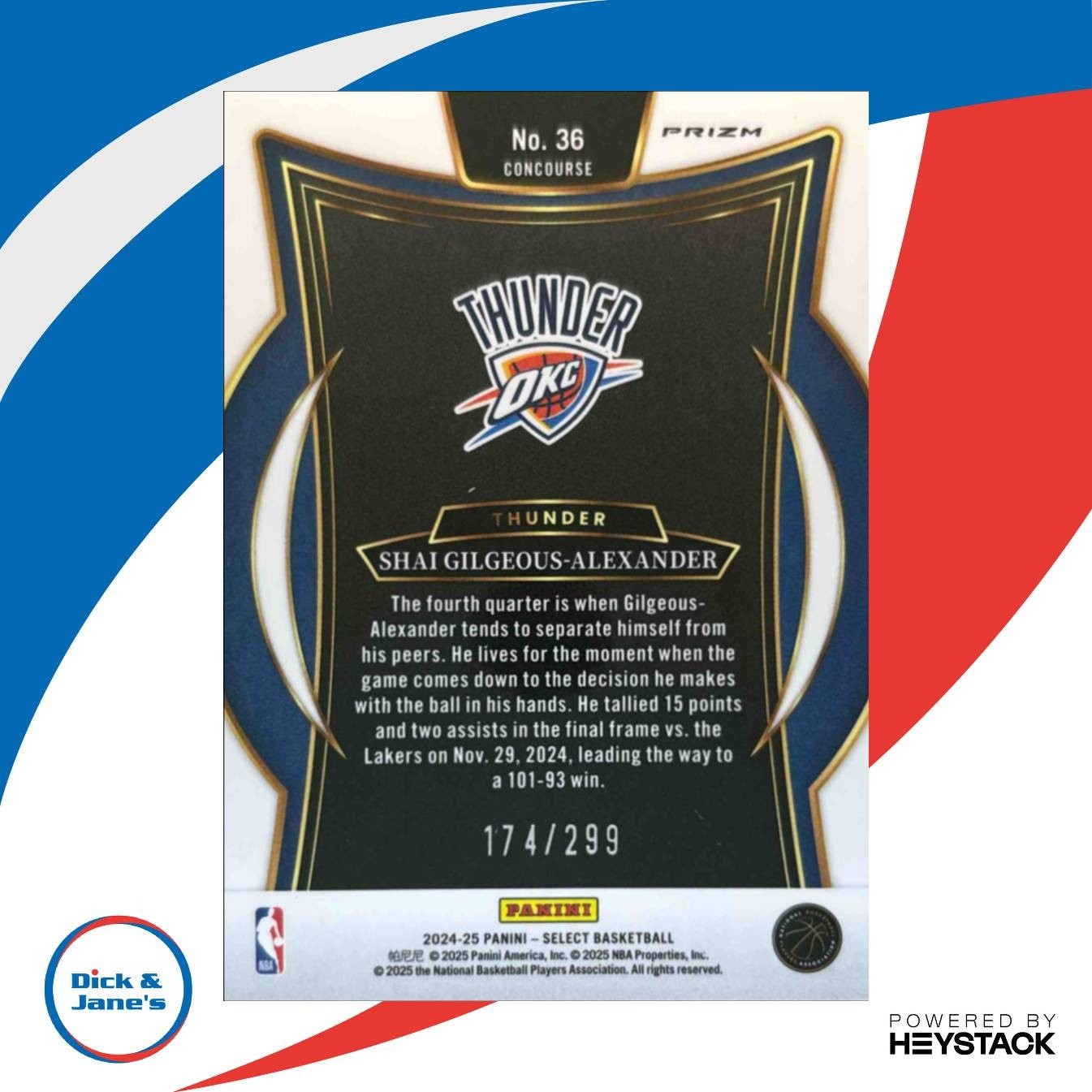 2024-25 Select Shai Gilgeous-Alexander Concourse Light Blue /299 #36 Thunder - Sports Cards