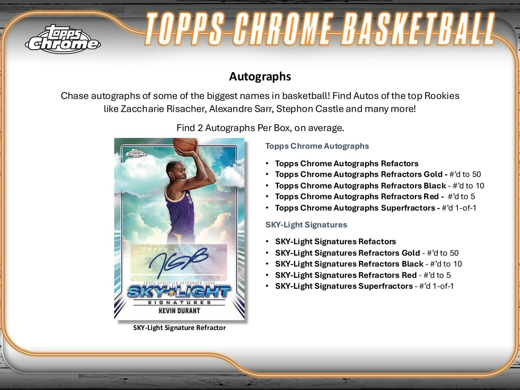 2024/25 Topps Chrome Basketball Hobby Box (2 Autos) June 12th - NBA Hobby Box