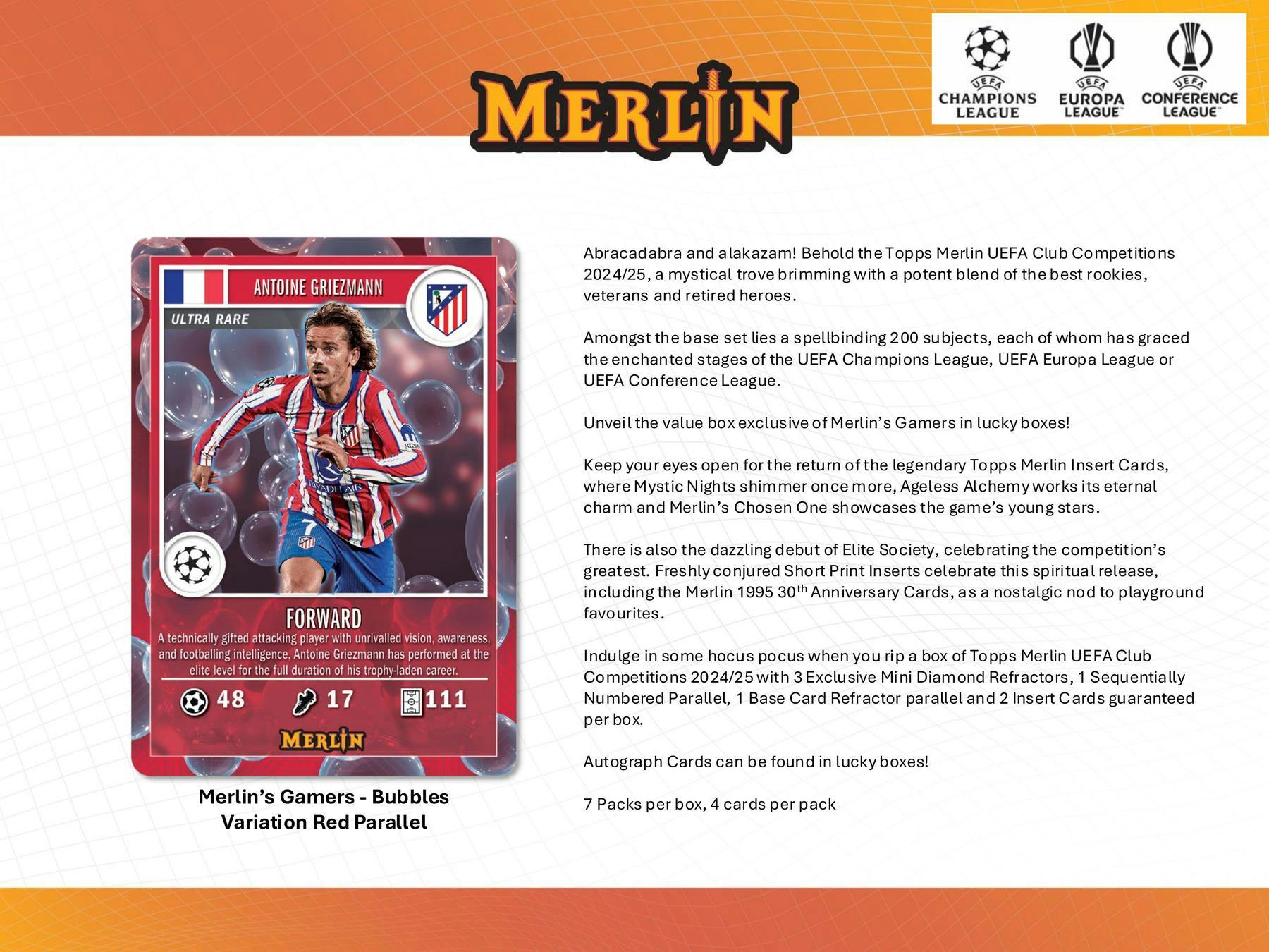 2024/25 Topps Chrome Merlin UEFA Club Competitions Soccer 7-Pack Blaster Box - Blaster Box