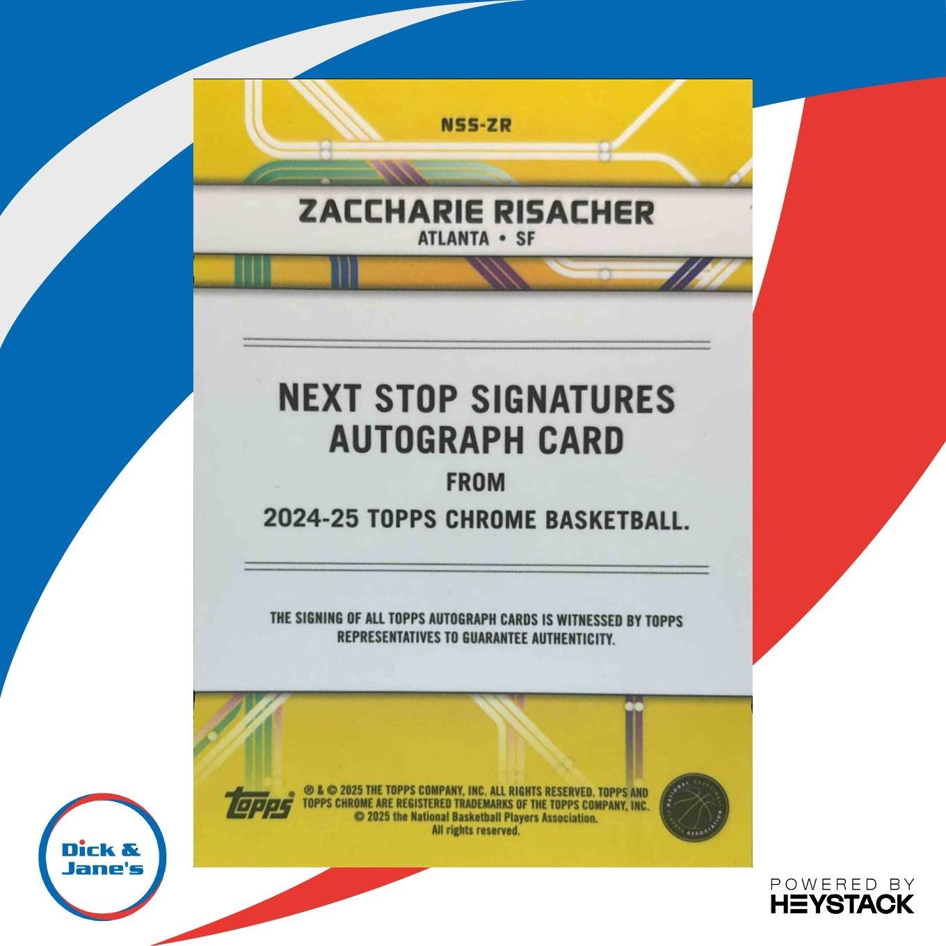 2024-25 Topps Chrome Zaccharie Risacher Next Stop Signatures RC Atlanta Hawks - Sports Cards
