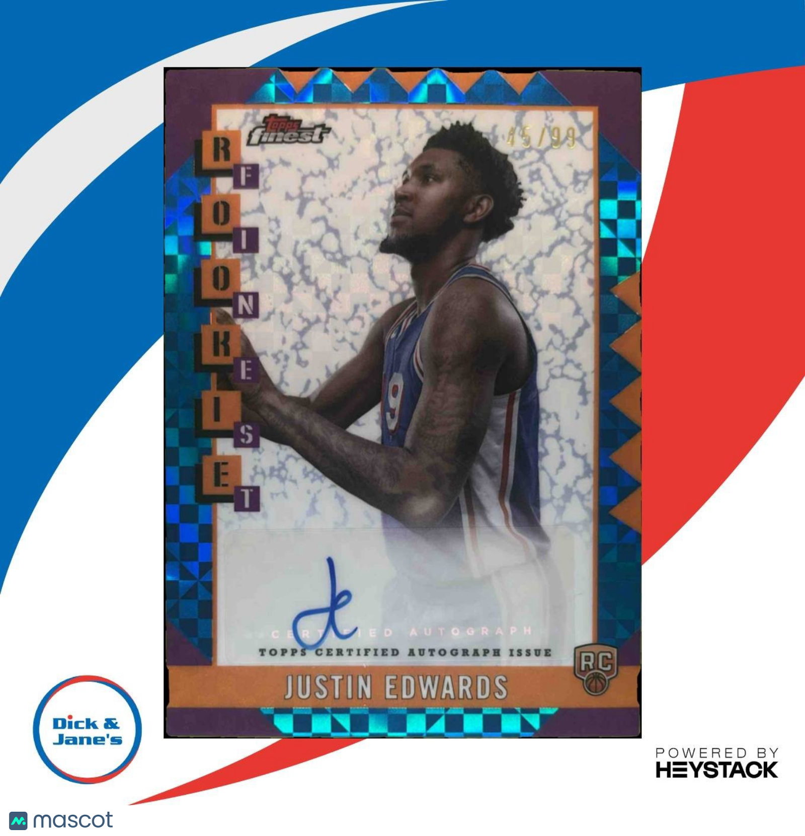 2024-25 Topps Finest Justin Edwards Rookie Auto Blue X-Fractor /99 RC 76ers - Sports Cards