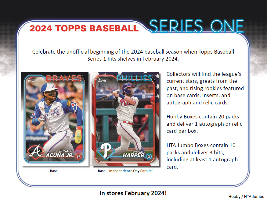 Four Packs of 2024 Topps Series 1 Hobby Baseball (4 Pack Lots)