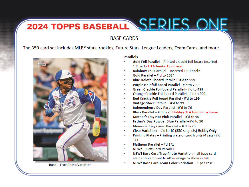 Four Packs of 2024 Topps Series 1 Hobby Baseball (4 Pack Lots)