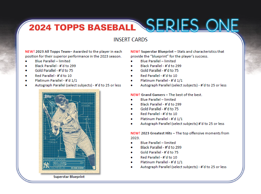 Four Packs of 2024 Topps Series 1 Hobby Baseball (4 Pack Lots)