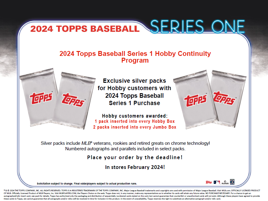Four Packs of 2024 Topps Series 1 Hobby Baseball (4 Pack Lots)