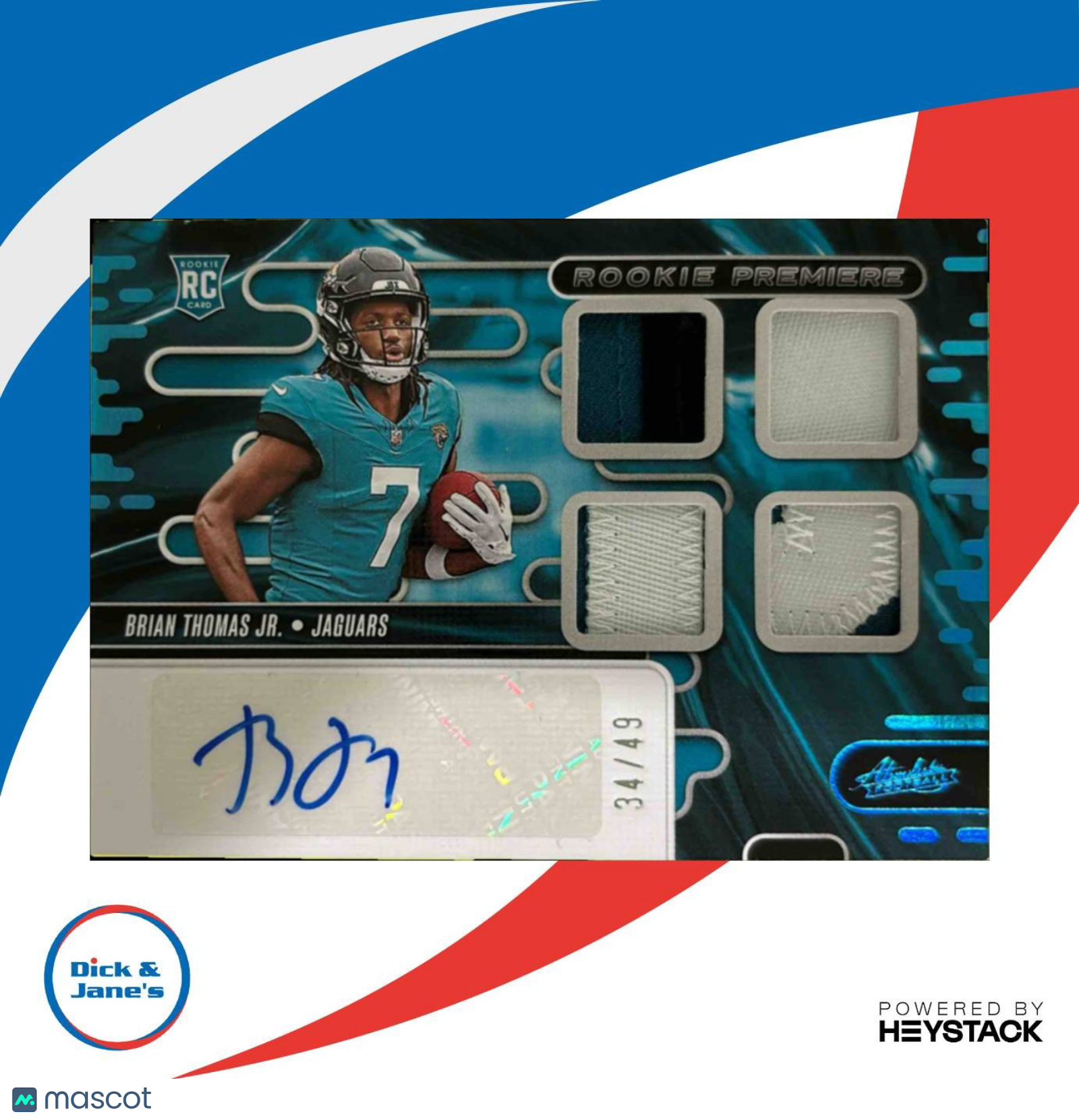 2024 Absolute Brian Thomas Jr Rookie Premiere Materials Autos Quad Spectrum /49 - Sports Cards
