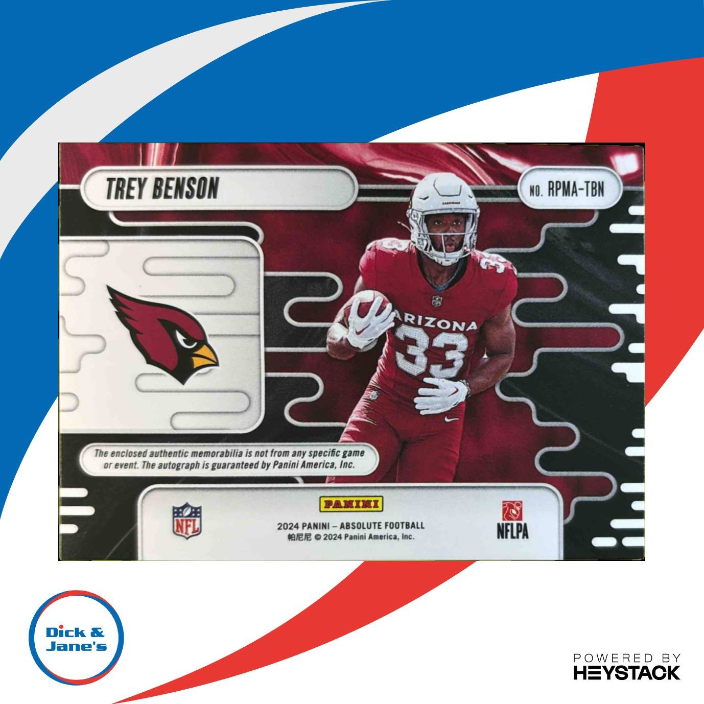 2024 Absolute Trey Benson Rookie Premiere Materials Autos Five /99 Cardinals - Sports Cards