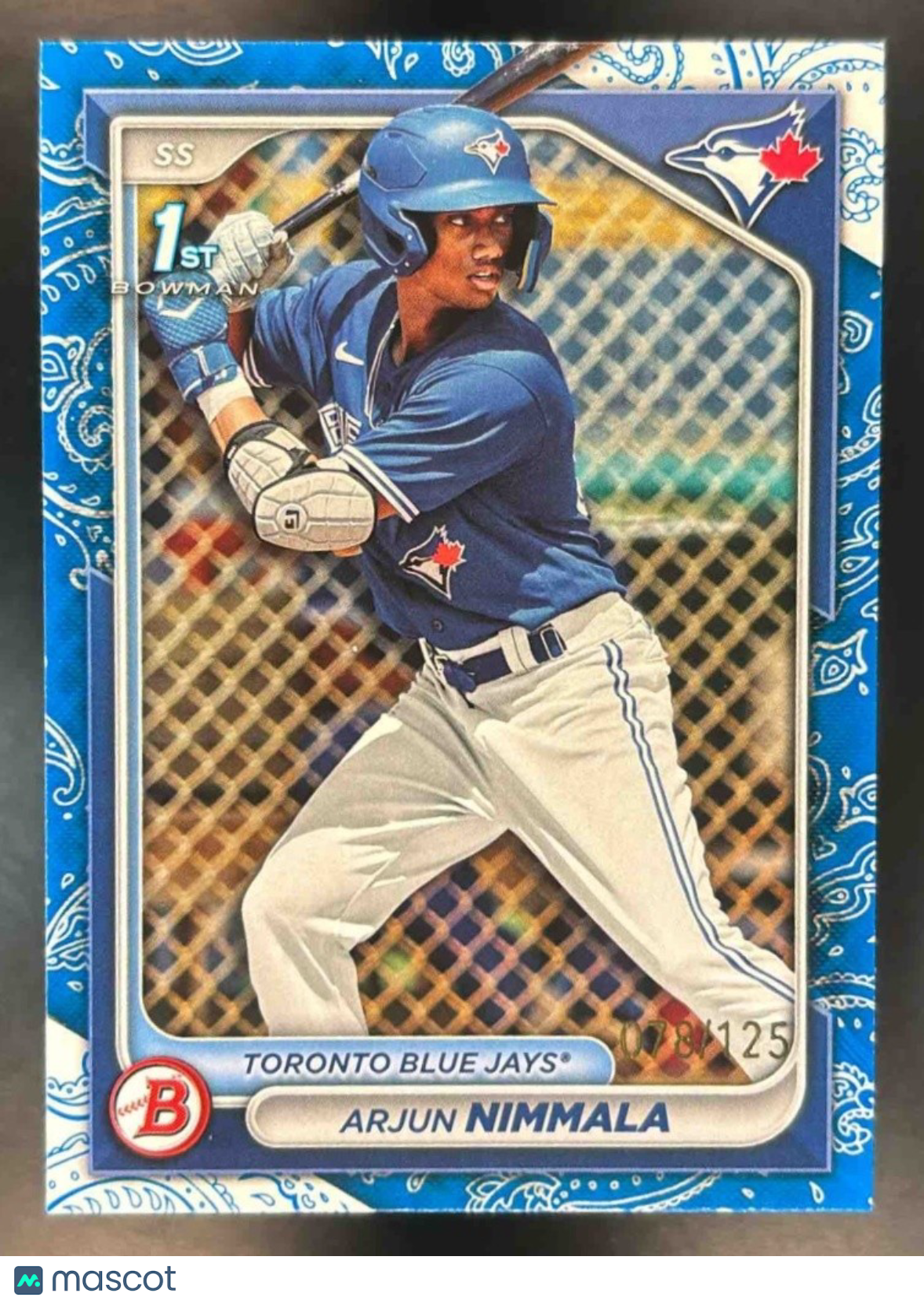 2024 Bowman Arjun Nimmala Blue Pattern /125 #BP-142 1st Prospect Toronto Jays - Sports Cards