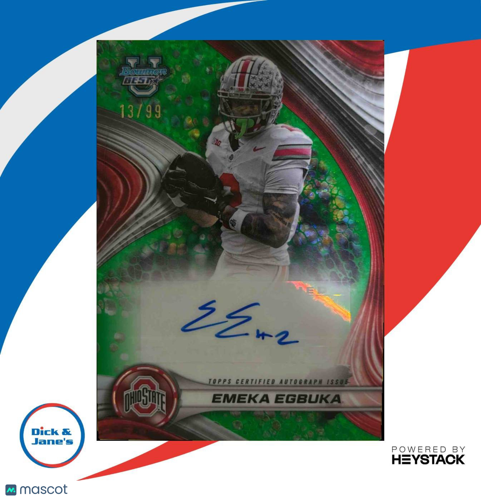 2024 Bowman Best Emeka Egbuka Best of 2024 Auto Green Mini Diamond Refractor /99 - Sports Cards