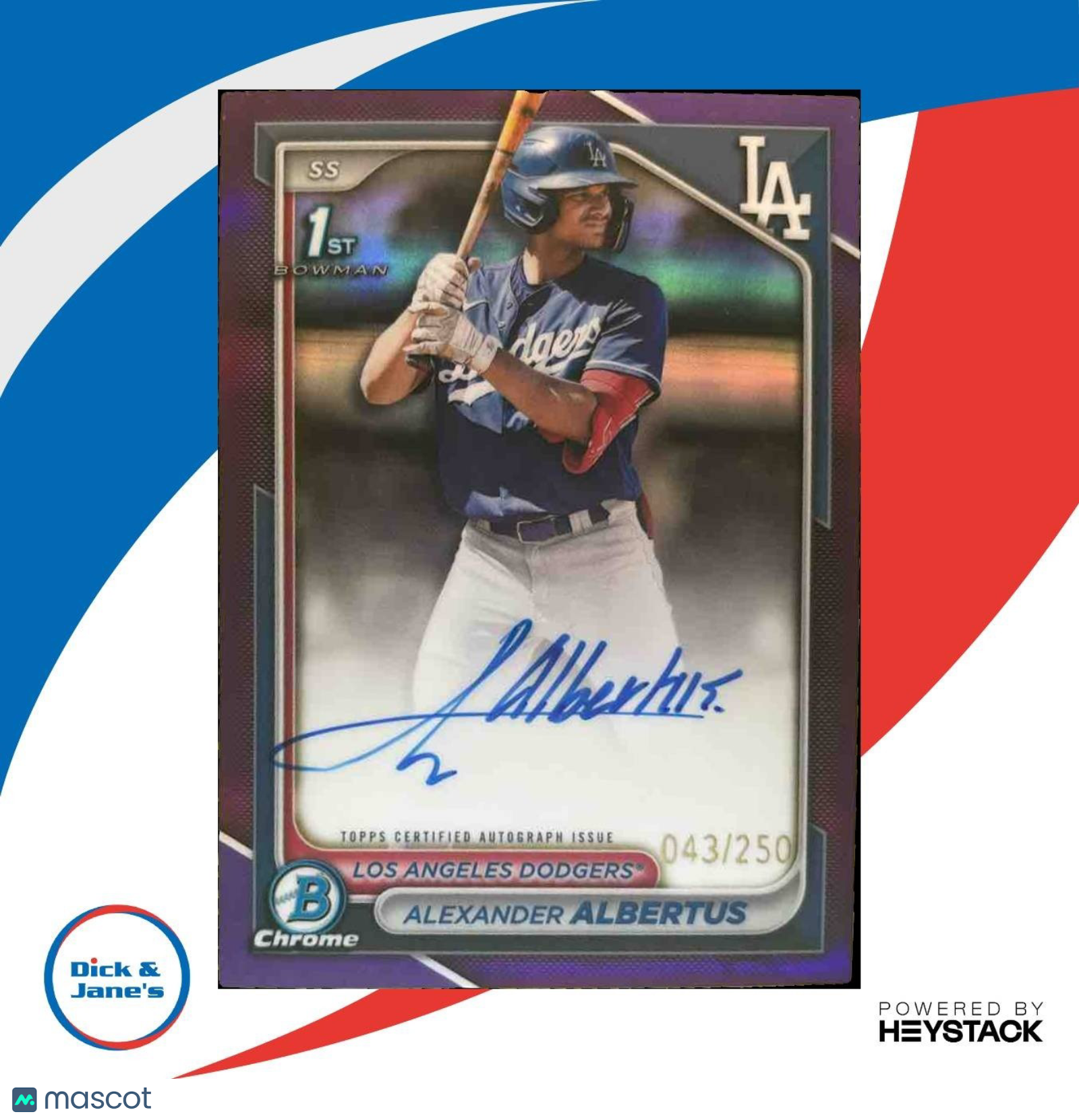 2024 Bowman Chrome Alexander Albertus Auto Purple /250 1st Prospect Dodgers - Sports Cards