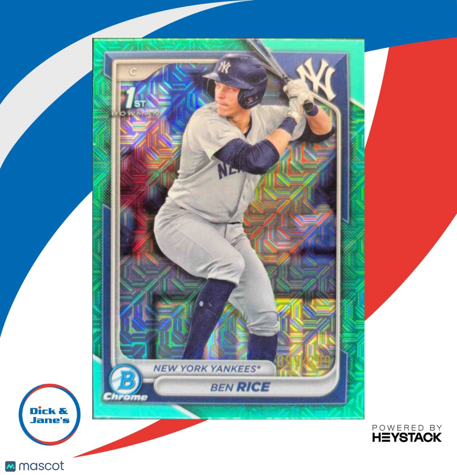 2024 Bowman Chrome Ben Rice Mega Box Aqua Mojo Refractor 99/299 1st Prospect - Sports Cards