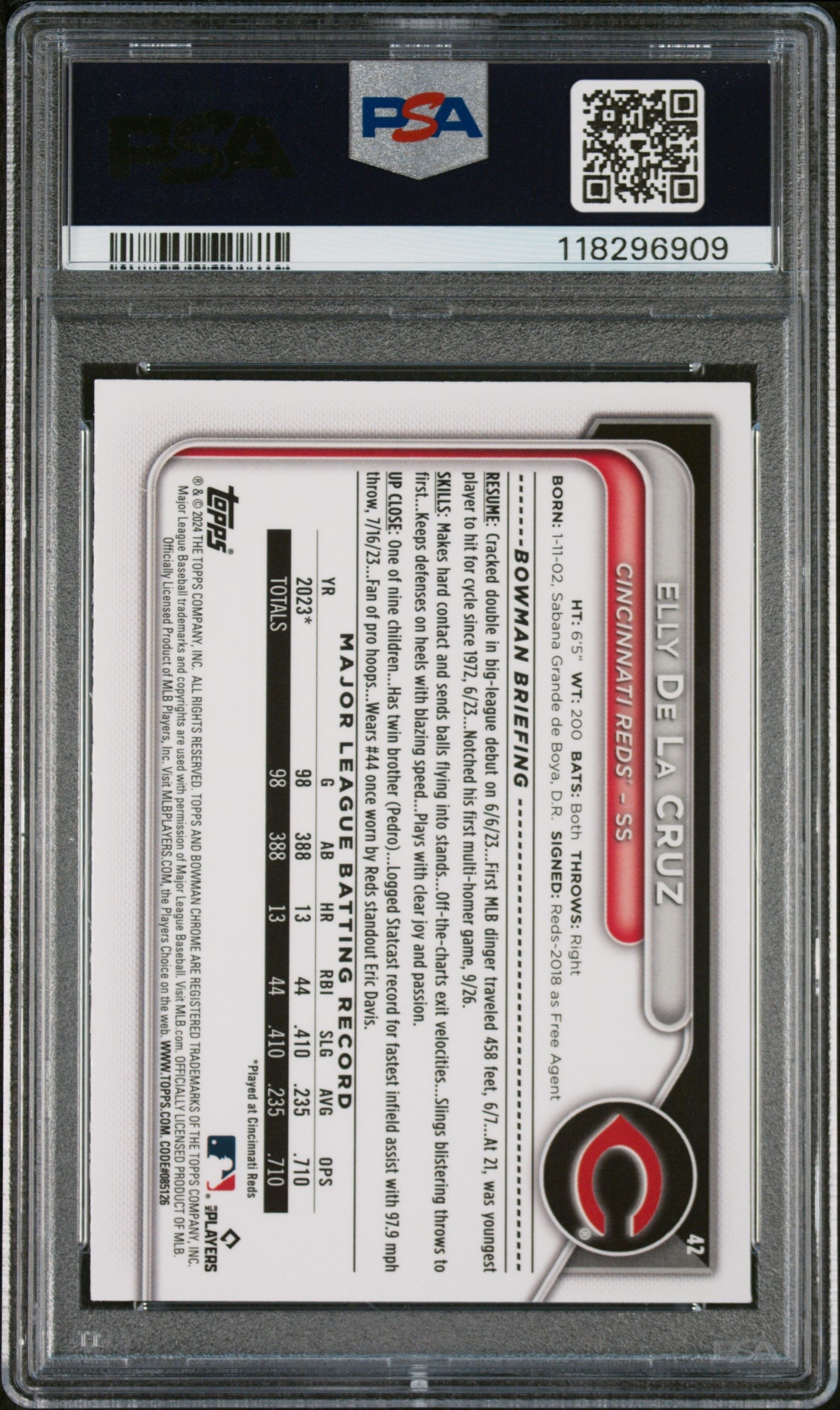 2024 Bowman Chrome Elly De La Cruz Etched In Glass Variation Rookie PSA 9 MINT - Graded Sports Cards