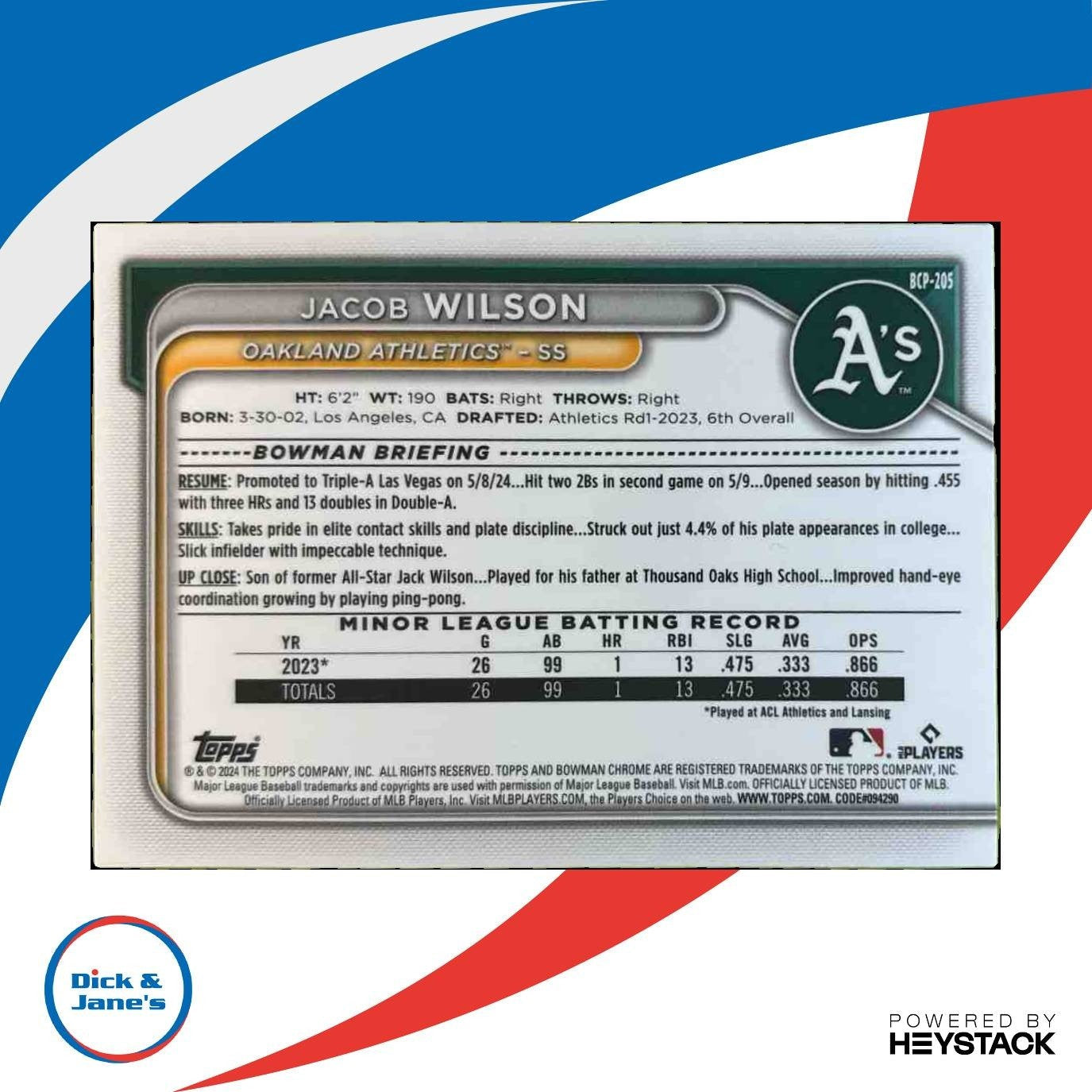 2024 Bowman Chrome Jacob Wilson Prospects Mega Box Blue /150 Athletics - Sports Cards