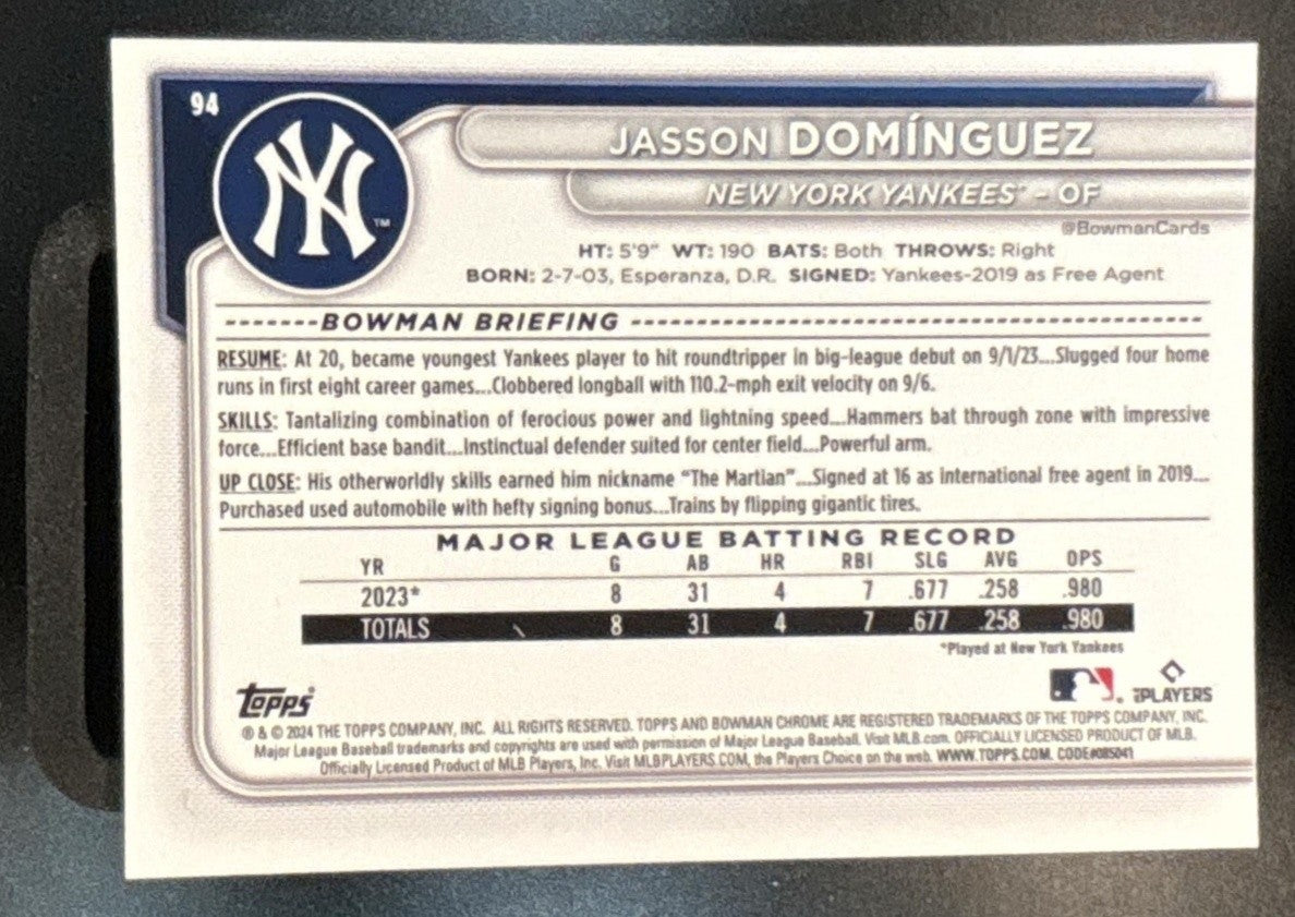 2024 Bowman Chrome Jasson Dominguez #94 RC New York Yankees - Sports Cards