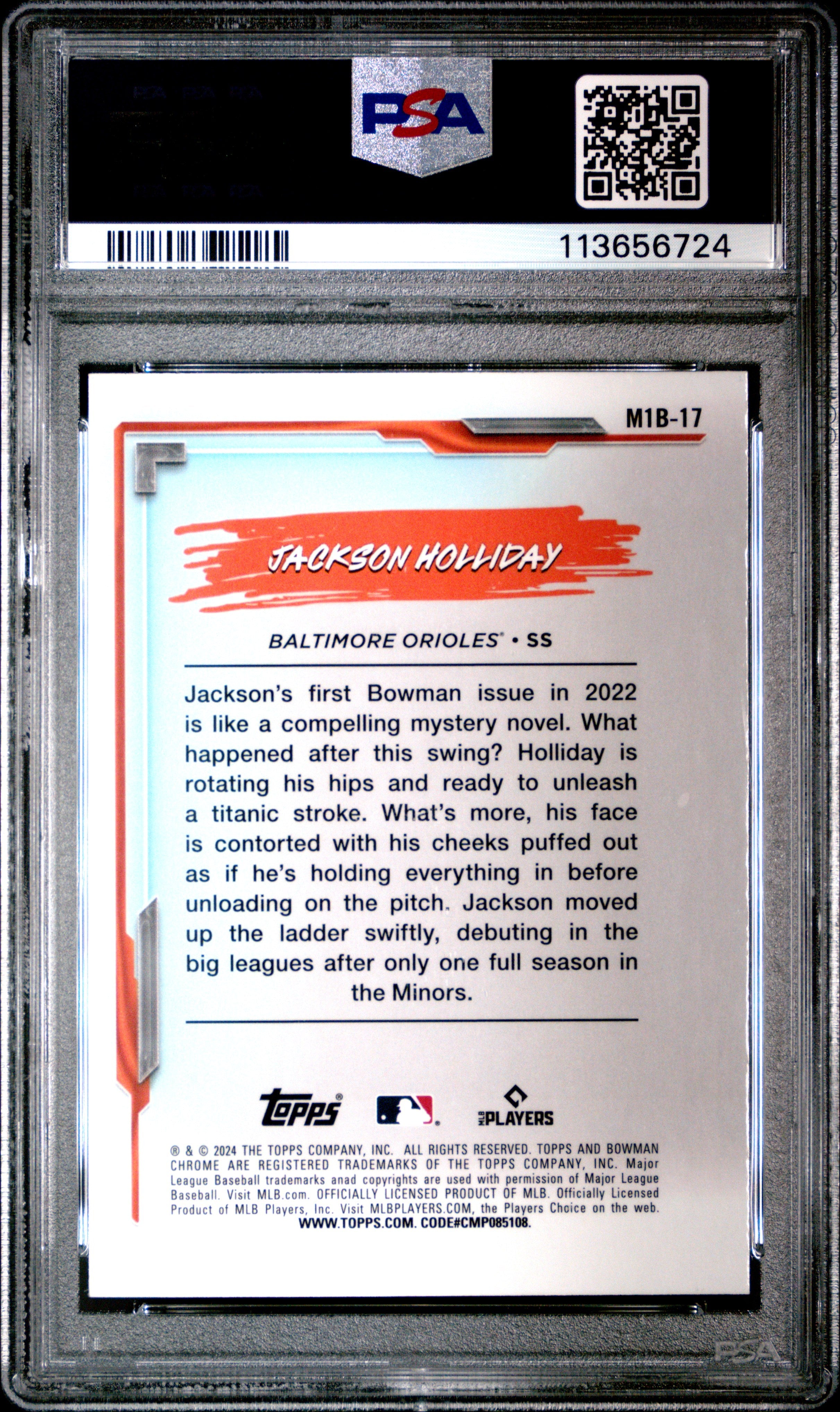2024 Bowman Chrome My 1st Bowman Jackson Holliday Rookie #M1B17 PSA 10 Orioles Graded Sports Cards