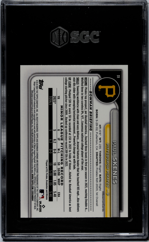 2024 Bowman Chrome Paul Skenes #31 SGC 9 - Graded Sports Cards