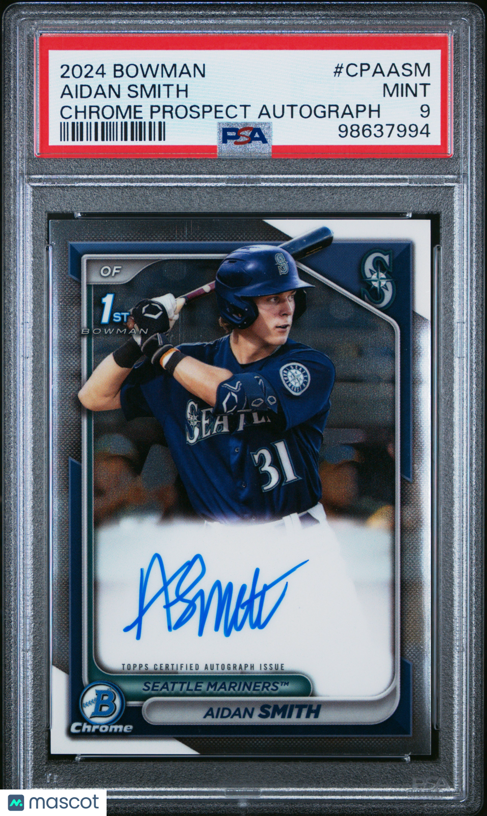 2024 Bowman Chrome Prospect Autographs Aidan Smith #CPAASM PSA 9 1st Bowman - Graded Sports Cards