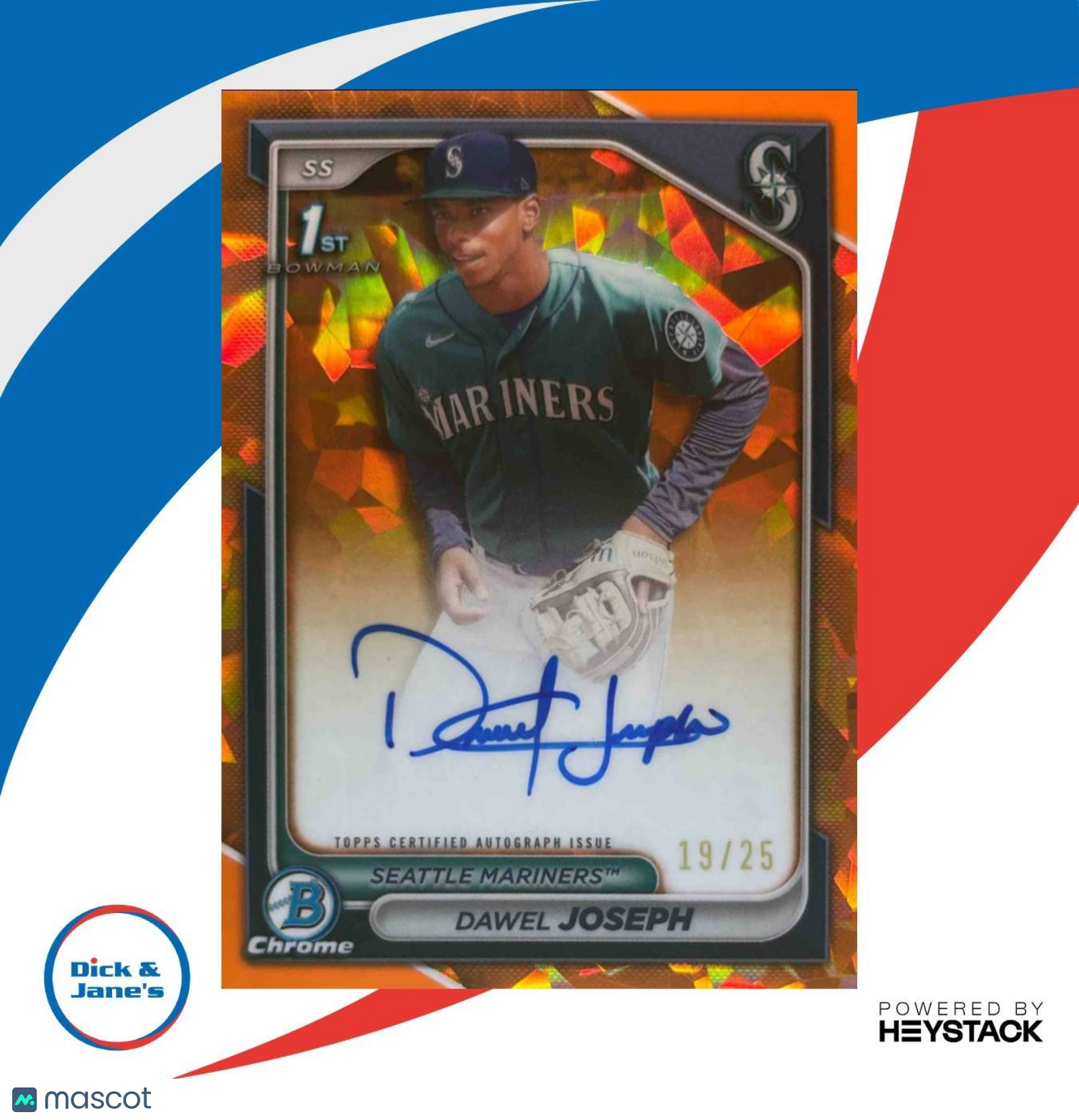 2024 Bowman Chrome Sapphire Dawel Joseph Prospect Auto Orange /25 Mariners - Sports Cards