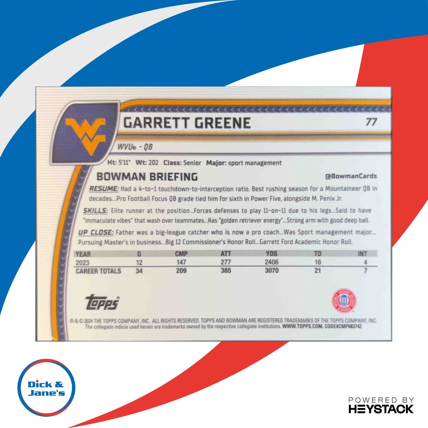 2024 Bowman Chrome University Garrett Greene Orange Shimmer Refractor 3/25 #77 - Sports Cards