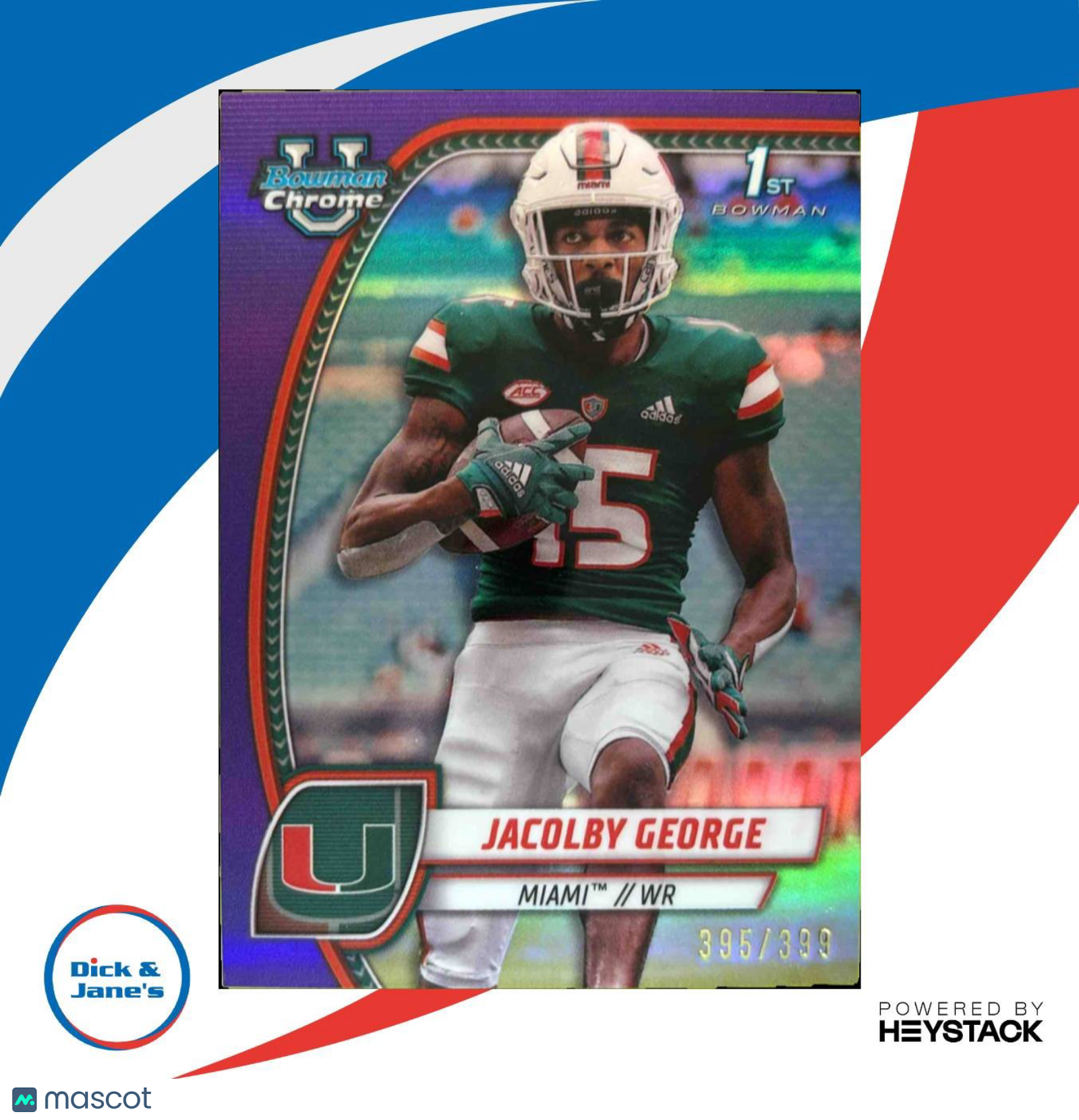 2024 Bowman Chrome University Jacolby George Purple /399 #84 Prospect Hurricanes - Sports Cards