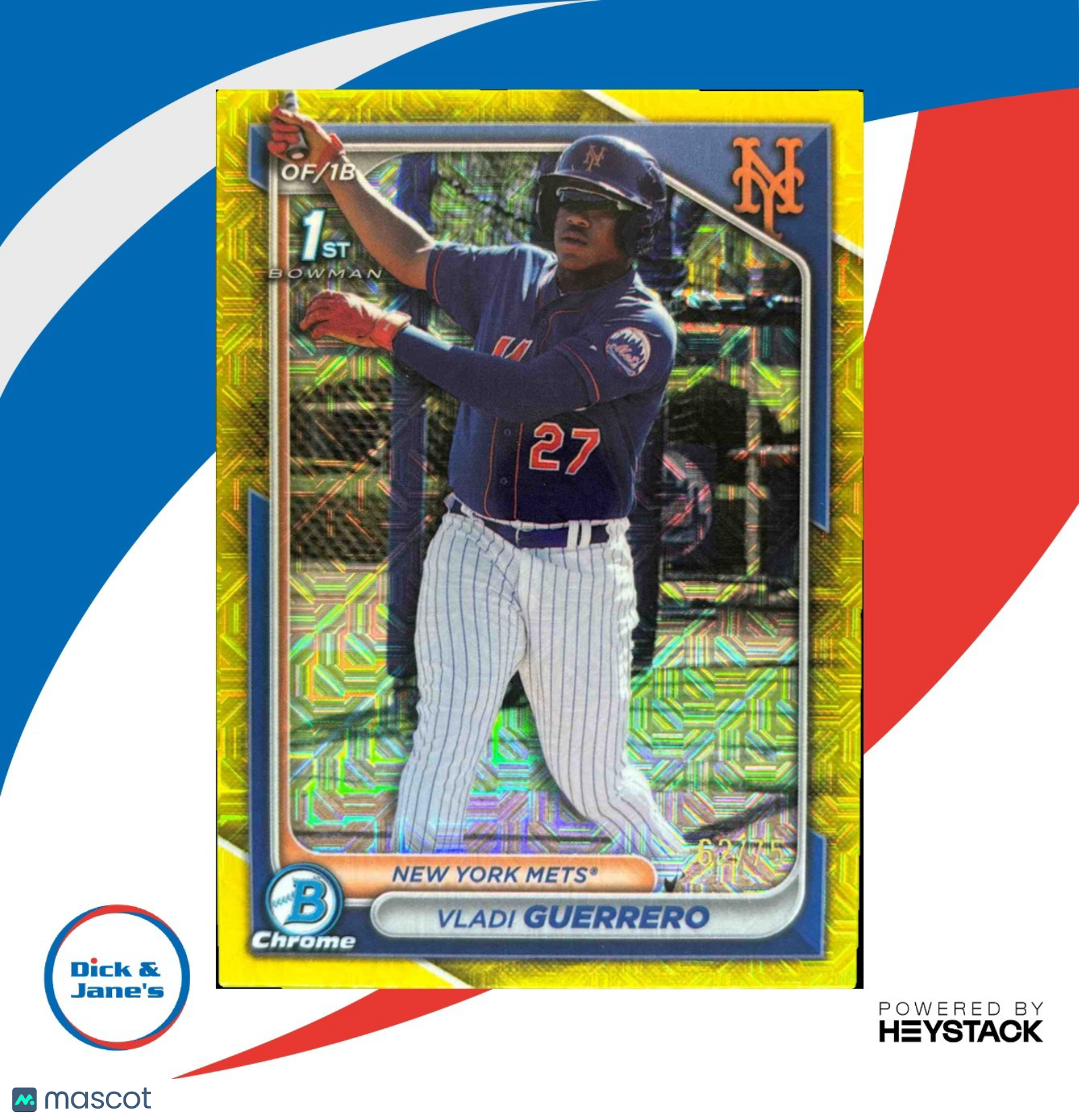 2024 Bowman Chrome Vladi Guerrero Mega Box Yellow Mojo Refractor 62/75 1st Mets - Sports Cards