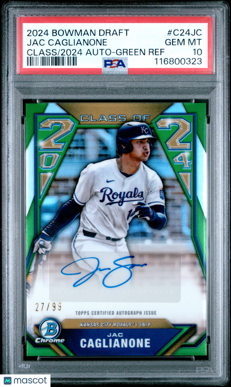 2024 Bowman Draft Class of 2024 Autos Jac Caglianone Green Ref 27/99 PSA 10 GEM - Graded Sports Cards