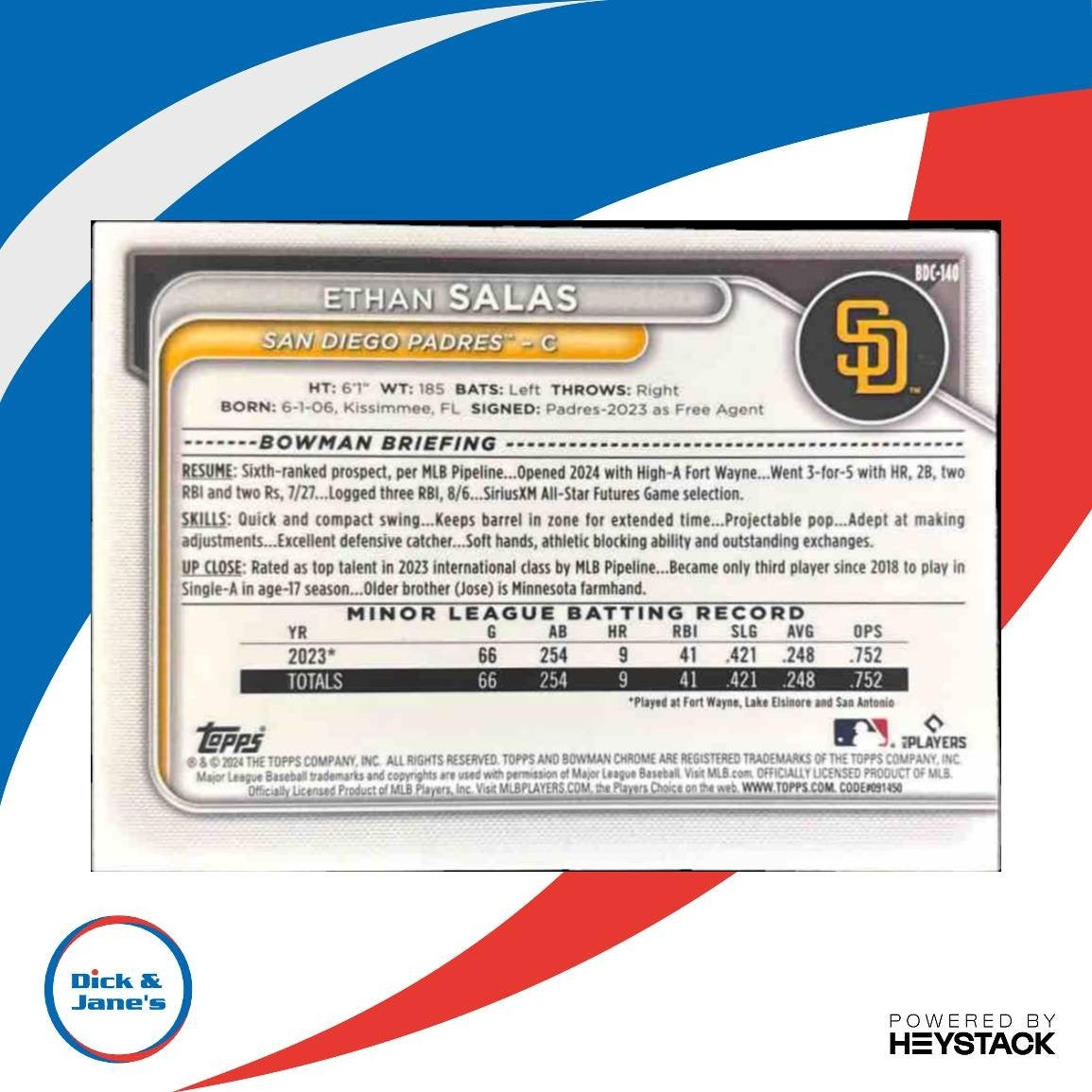 2024 Bowman Draft Ethan Salas Chrome Peanuts #BDC-140 San Diego Padres - Sports Cards