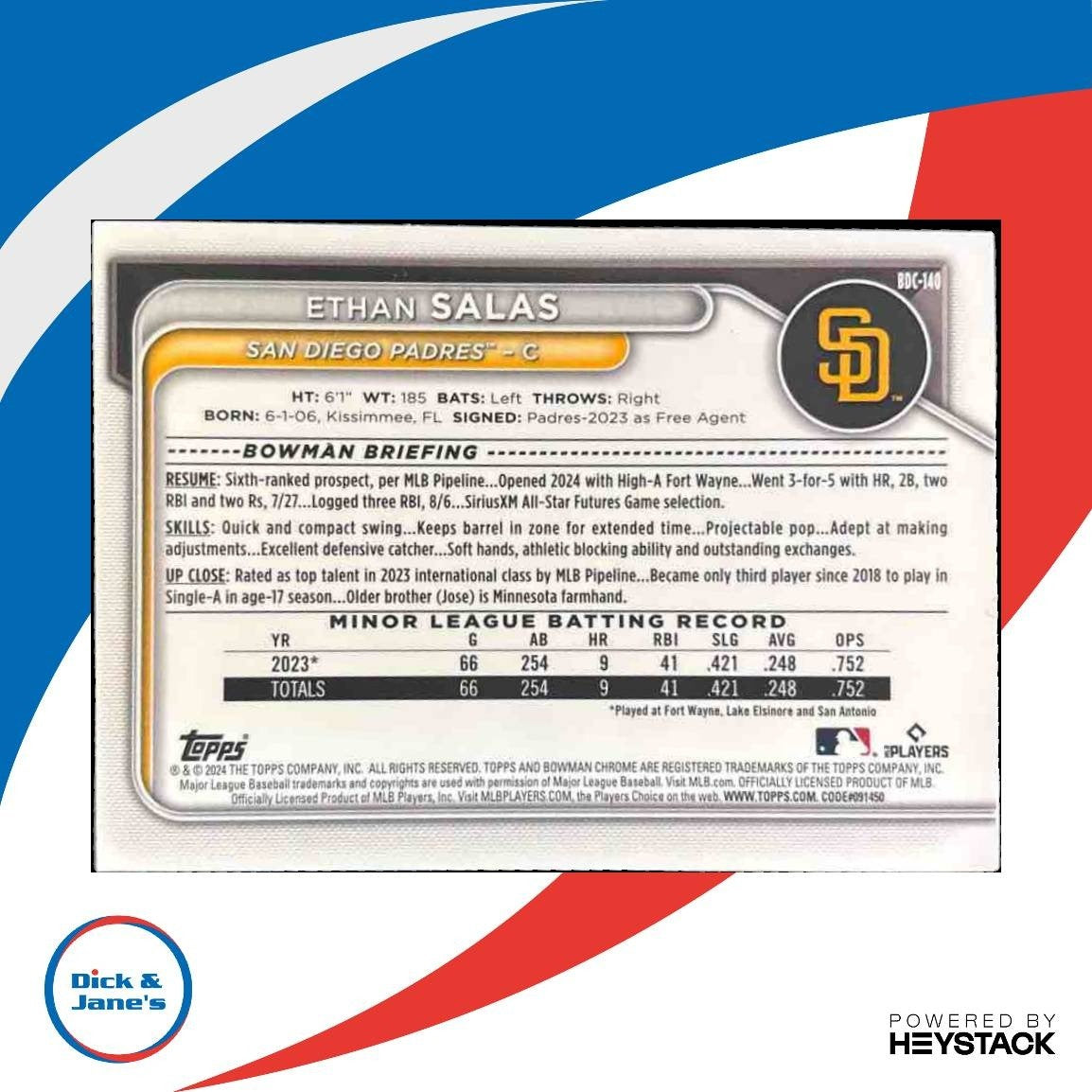 2024 Bowman Draft Ethan Salas Chrome Sunflower Seeds #BDC-140 San Diego Padres - Sports Cards