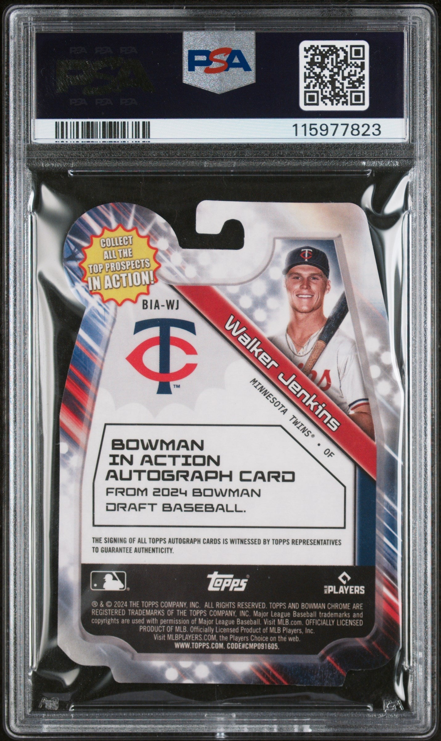 2024 Bowman Draft In Action Autographs Walker Jenkins Lava Ref 41/75 PSA 10 - Graded Sports Cards