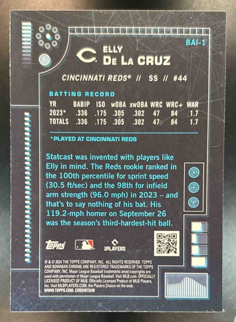 2024 Bowman Elly De La Cruz A.I. Chrome #BAI-1 RC Cincinnati Reds - Sports Cards