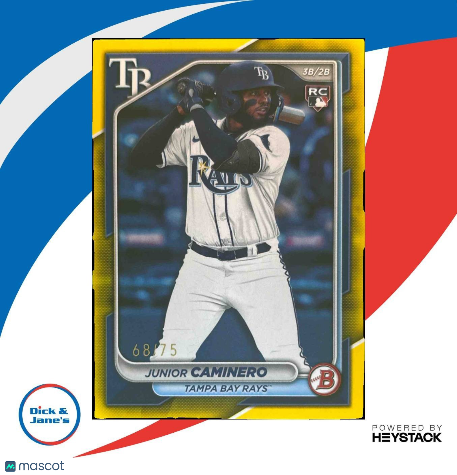 2024 Bowman Junior Caminero Yellow 68/75 #20 RC Tampa Bay Rays - Sports Cards