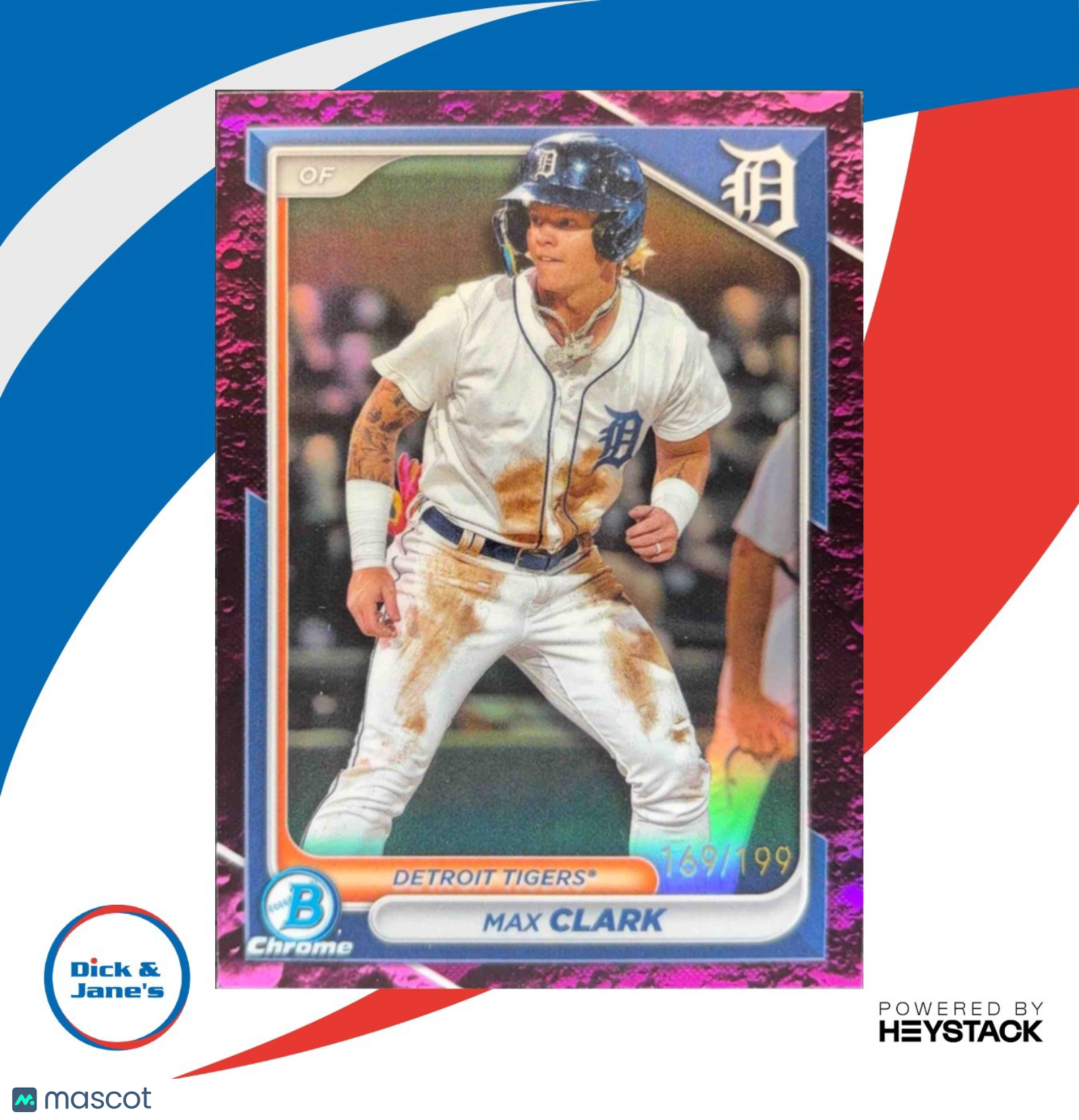 2024 Bowman Max Clark Chrome Prospects Fuchsia Refractor 169/199 Detroit Tigers - Sports Cards