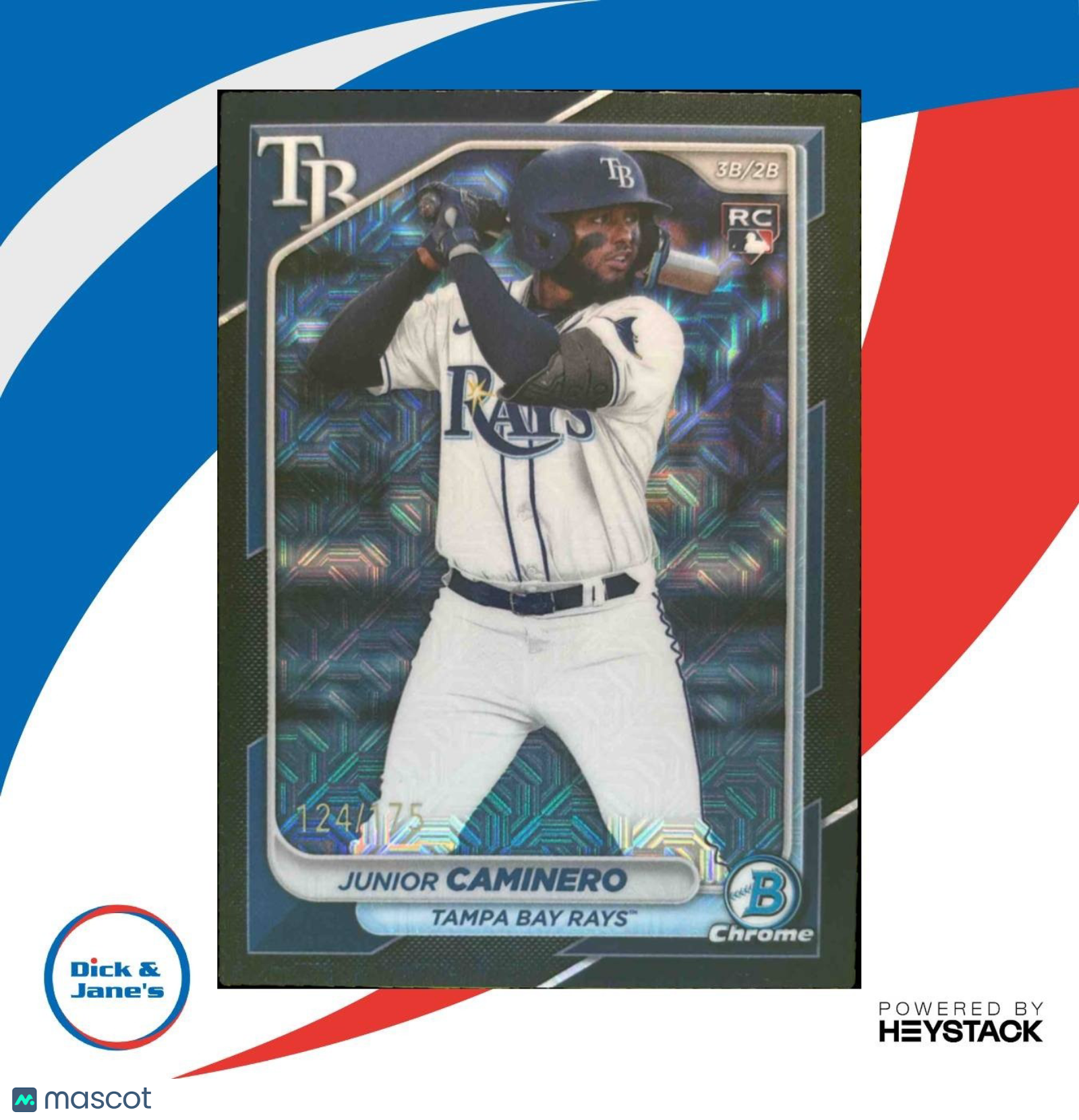 2024 Bowman Mega Box Junior Caminero Mojo Navy Refractor /175 #20 Tampa Bay Rays - Sports Cards
