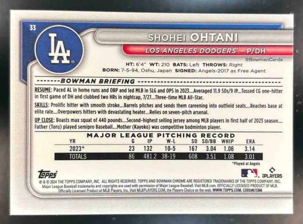 2024 Bowman Mega Box Shohei Ohtani Mojo Refractor #33 Los Angeles Dodgers - Sports Cards