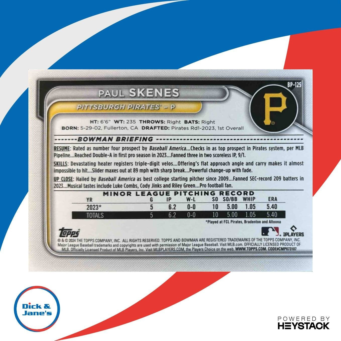 2024 Bowman Paul Skenes Prospects Purple 77/250 #BP-125 Pittsburgh Pirates - Sports Cards