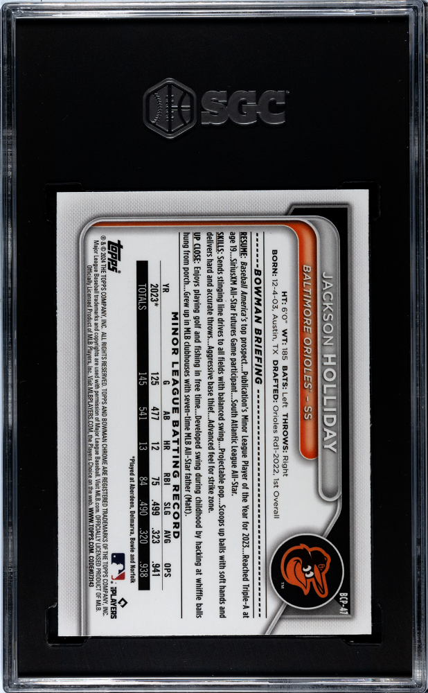 2024 Bowman Sapphire Jackson Holliday Chrome Prospect #BCP-47 SGC 9.5 Orioles - Graded Sports Cards