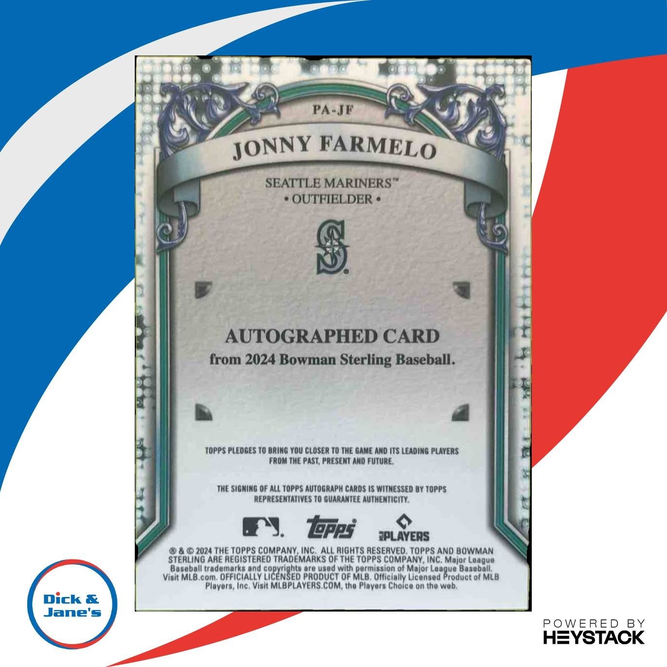 2024 Bowman Sterling Jonny Farmelo Prospect Auto #PA-JF Seattle Mariners - Sports Cards
