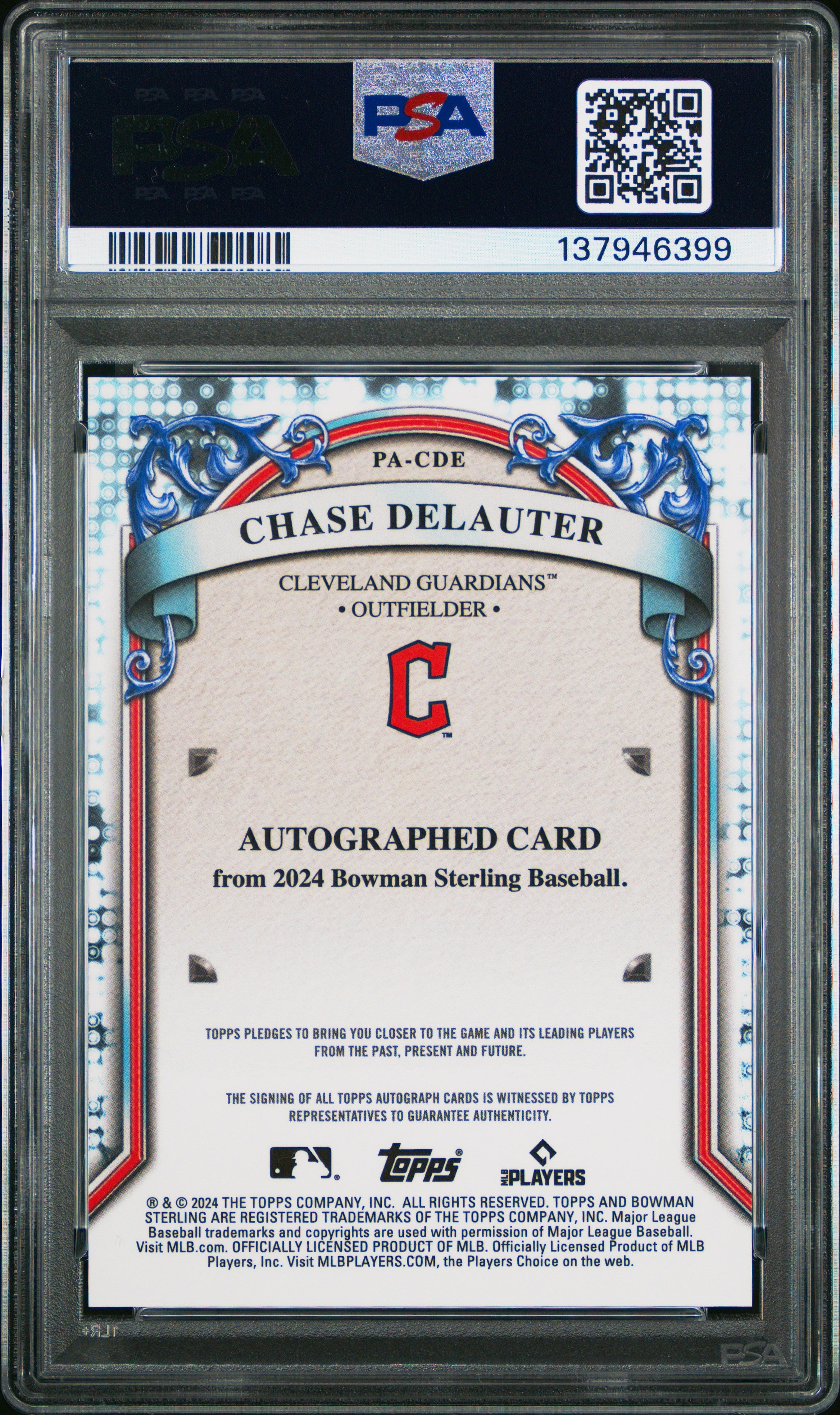 2024 Bowman Sterling Prospect Autographs Chase Delauter #PACDE PSA 10 GEM MINT - Graded Sports Cards