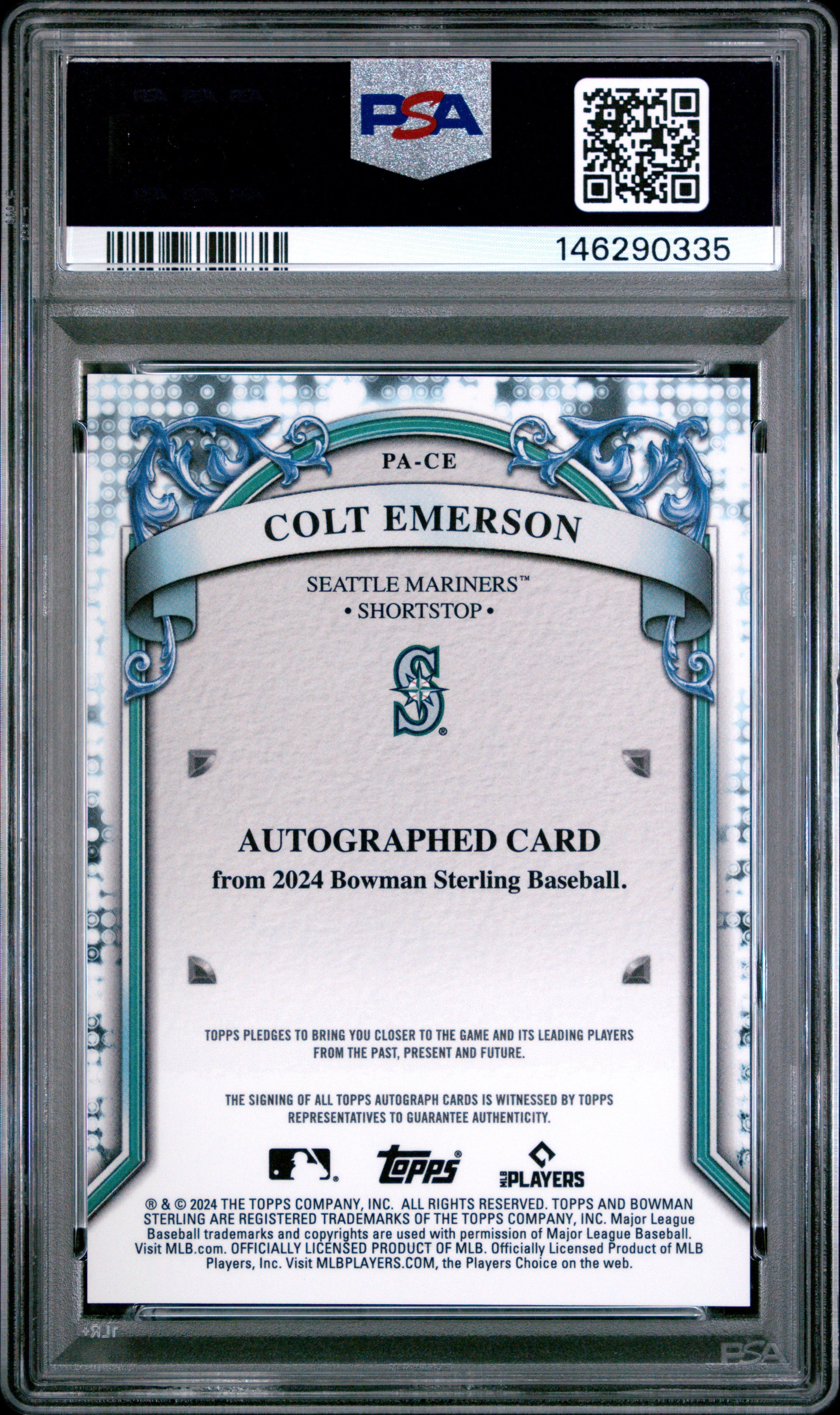 2024 Bowman Sterling Prospect Autographs Colt Emerson #PACE PSA 10 GEM MINT - Graded Sports Cards