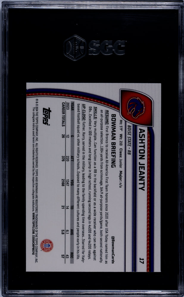 2024 Bowman U Chrome Ashton Jeanty #17 SGC 9.5 GEM MINT Las Vegas Raiders 1st Graded Sports Cards