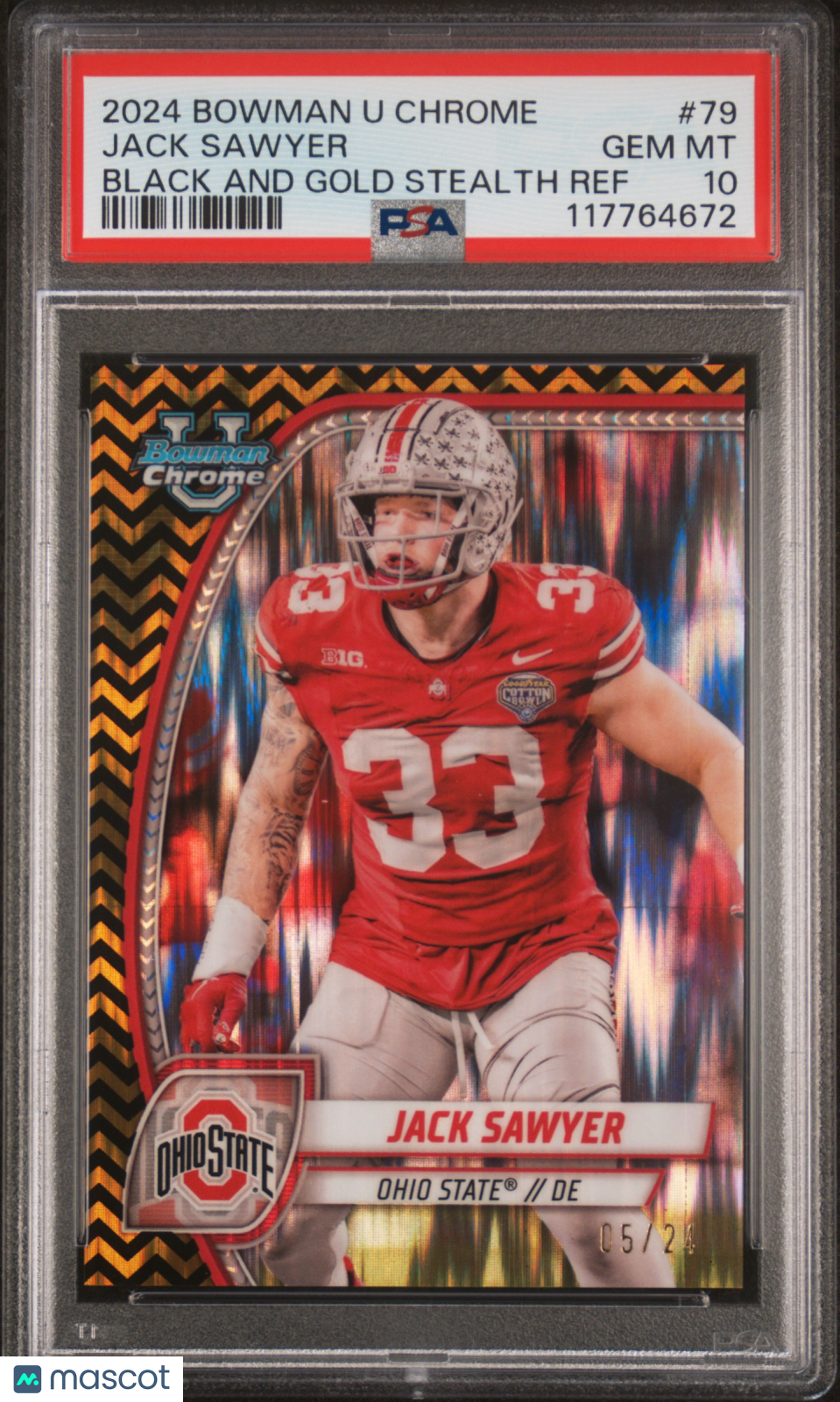 2024 Bowman University Chrome Jack Sawyer Black Gold Stealth Refractor PSA 10 - Graded Sports Cards