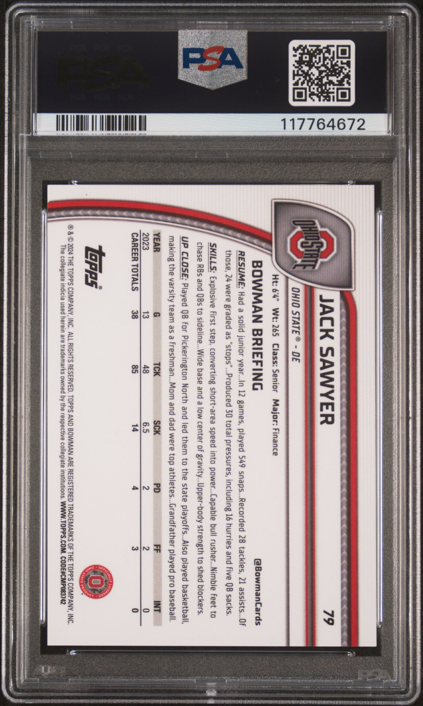 2024 Bowman University Chrome Jack Sawyer Black Gold Stealth Refractor PSA 10 - Graded Sports Cards