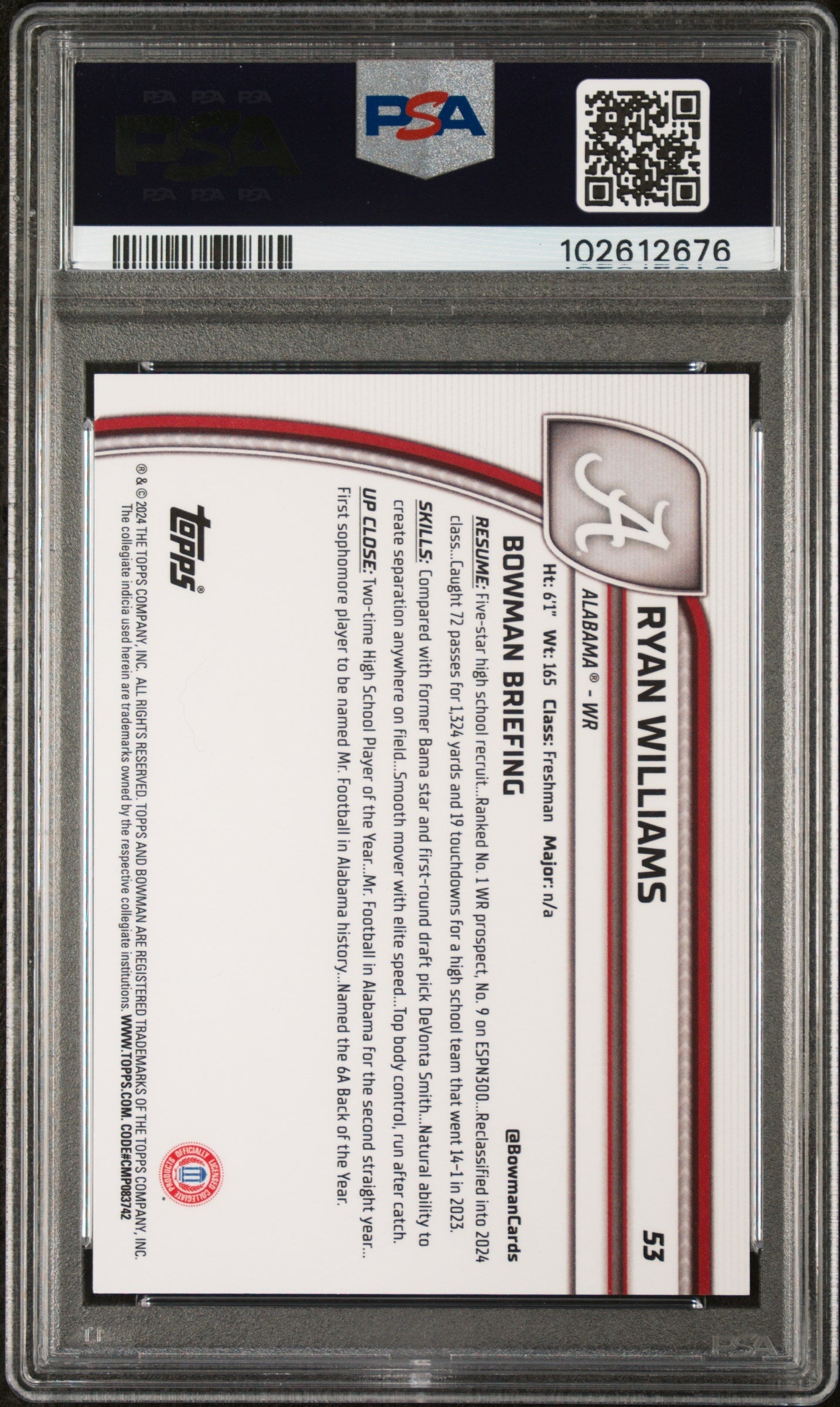 2024 Bowman University Chrome Ryan Williams Gold Shimmer 19/50 53 PSA 10 Alabama - Graded Sports Cards